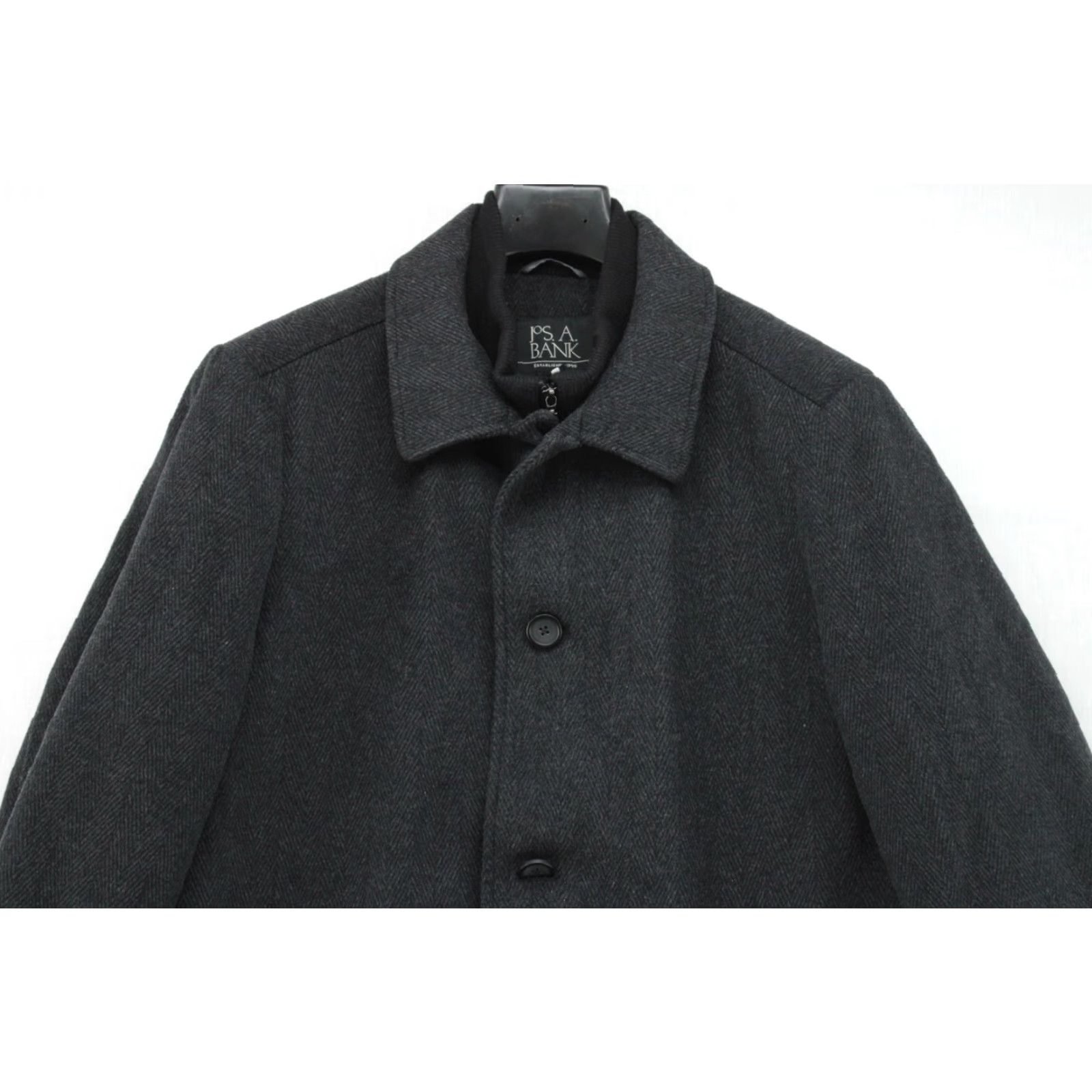 Jos. A. Bank Jos A Bank Jacket Mens 44R Herringbone Wool Mid-Length Full Zip Quilted Lining Coat/Overcoat Black Size 44R Mens Size US S / EU 44-46 / 1 - 2 Thumbnail