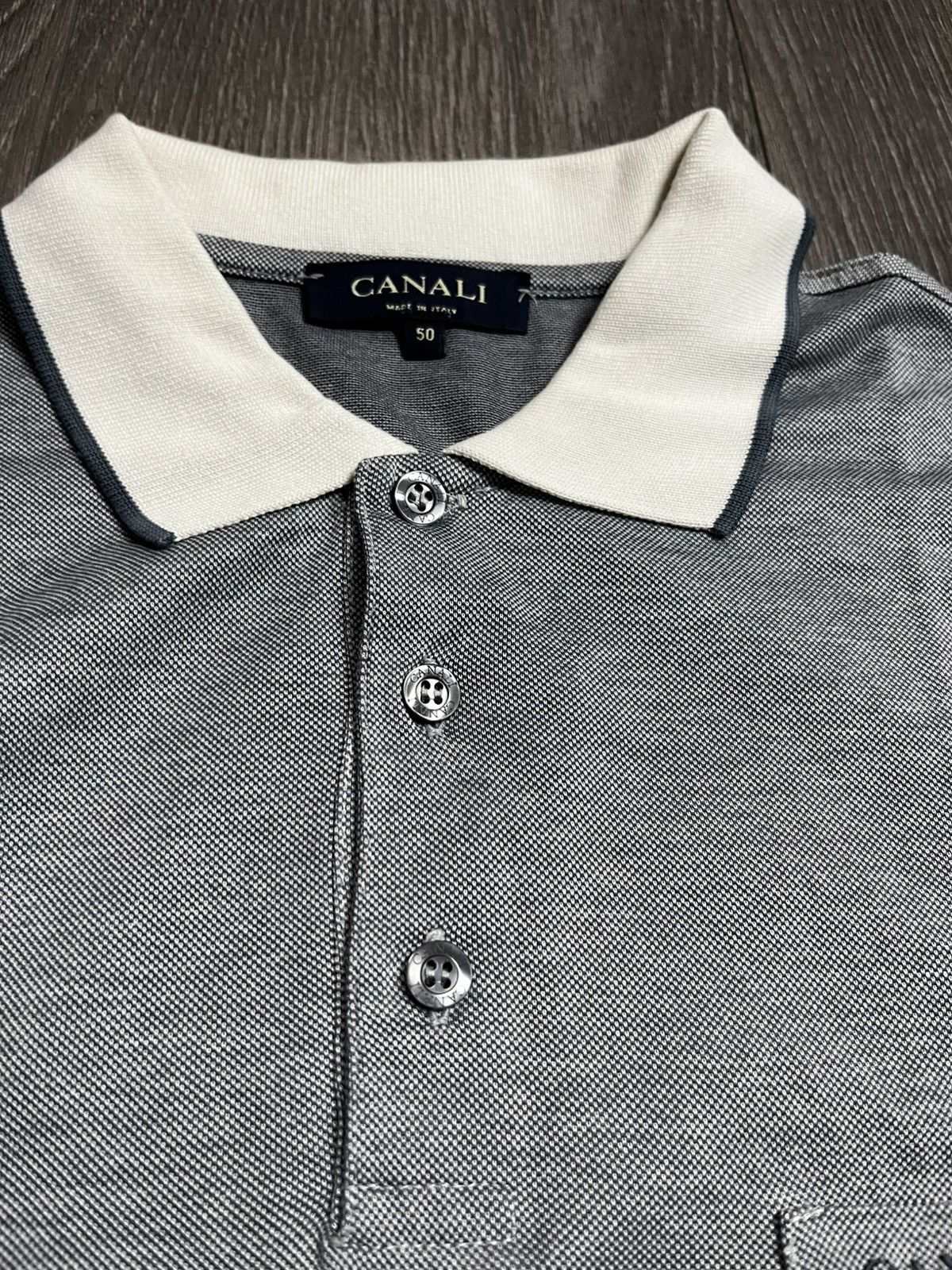 Canali CANALI Two-Tone Contrast Collar Pocket Polo Gray Luxury Size US L / EU 52-54 / 3 - 4 Thumbnail