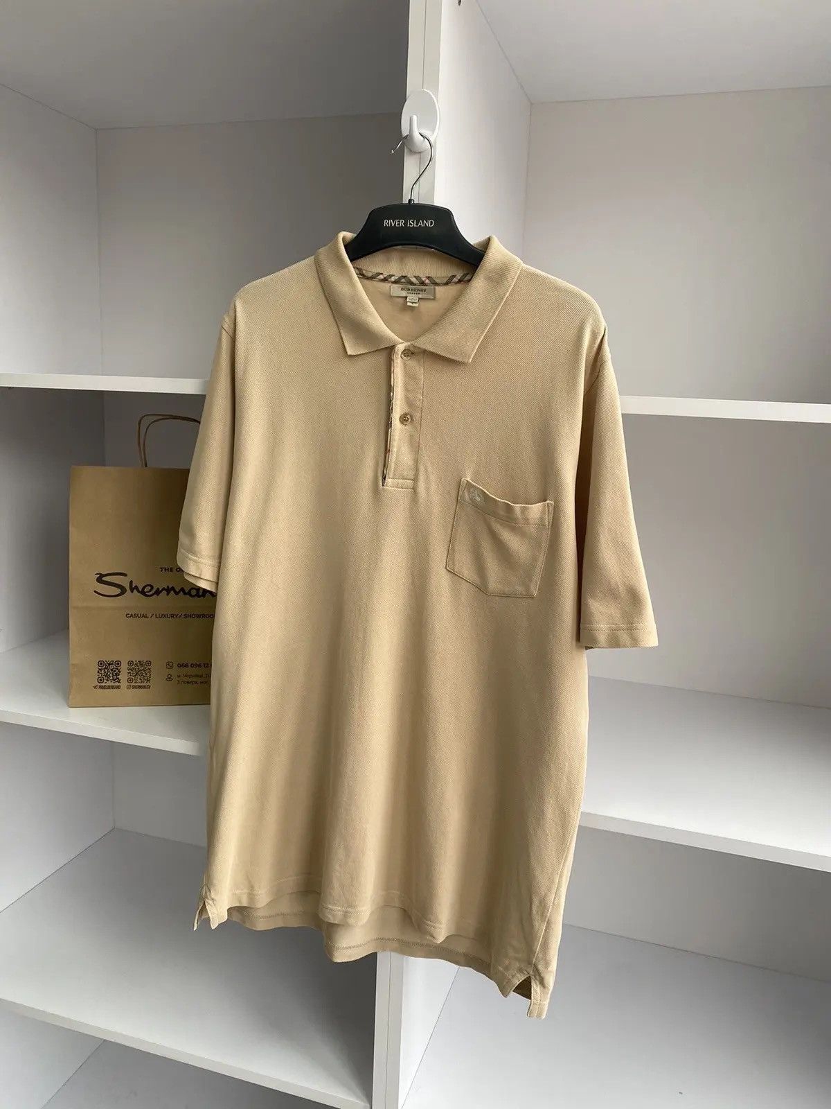 Burberry × Vintage Vintage Burberry Beige Luxury Polo T-Shirt Size US L / EU 52-54 / 3 - 3 Thumbnail