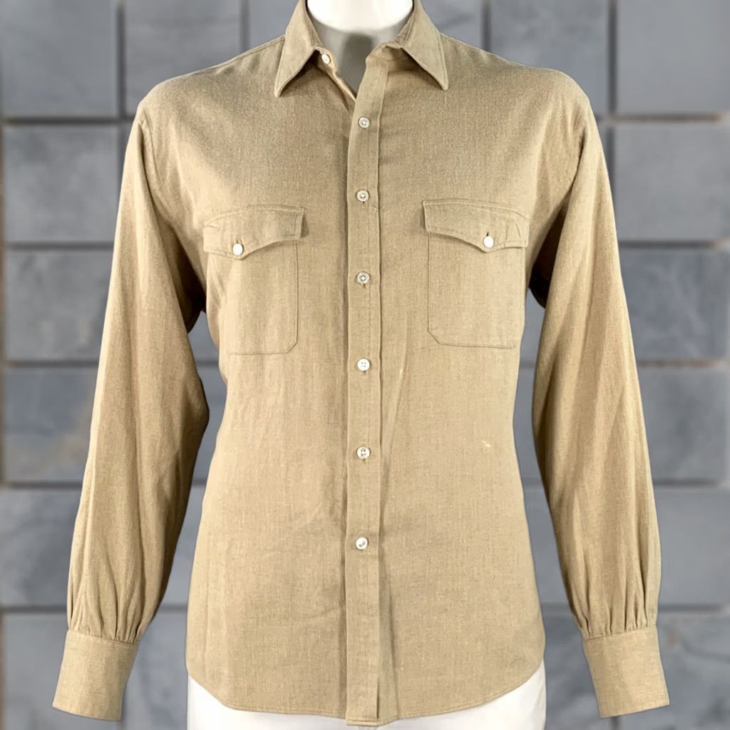 Turnbull & Asser TURNBULL & ASSER Shirt Size XL Beige Cotton Herringbone 2 Pockets Long Sleeve Size US XL / EU 56 / 4 - 1 Thumbnail