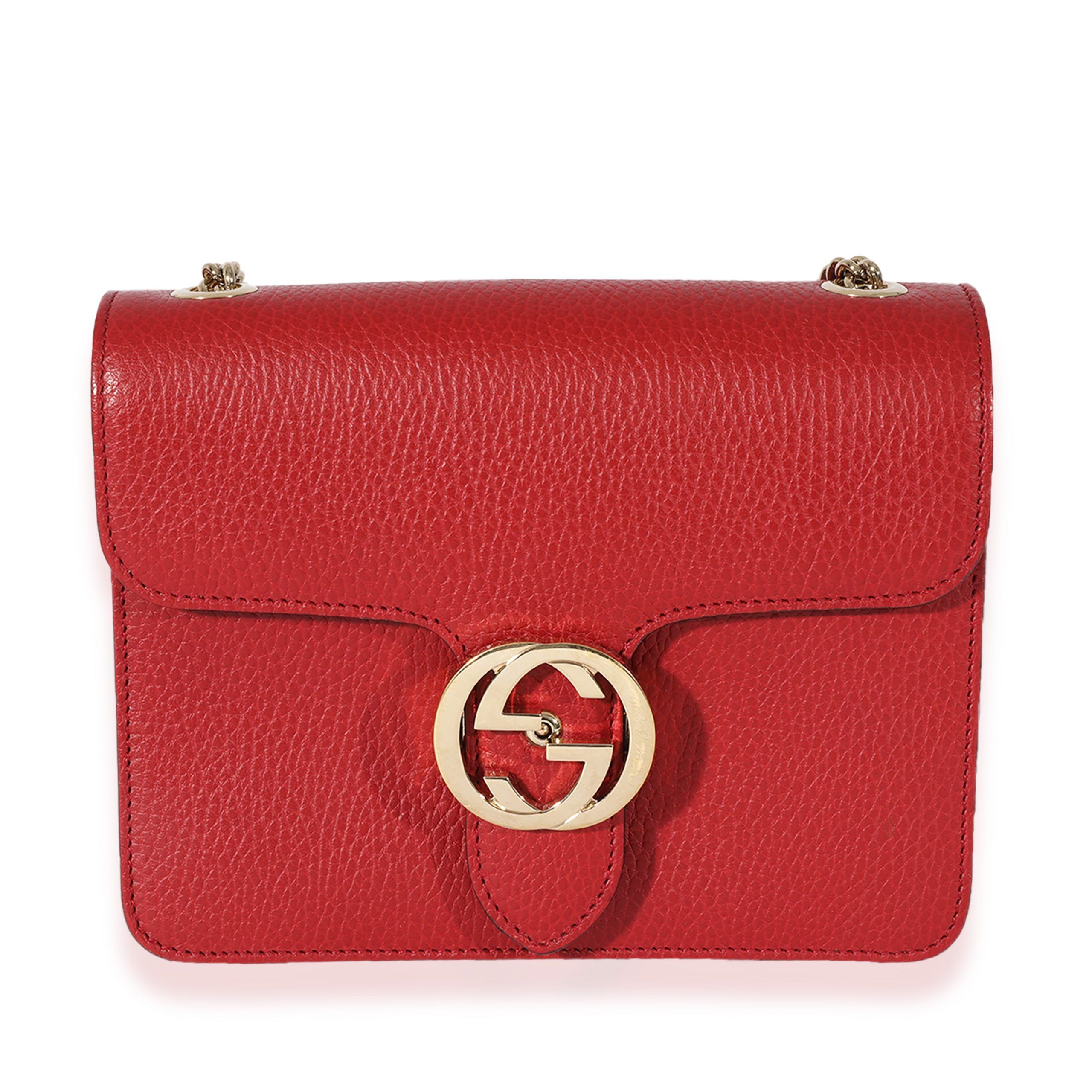 image of Gucci Red Leather Small Dollar Interlocking Chain Bag, Women's