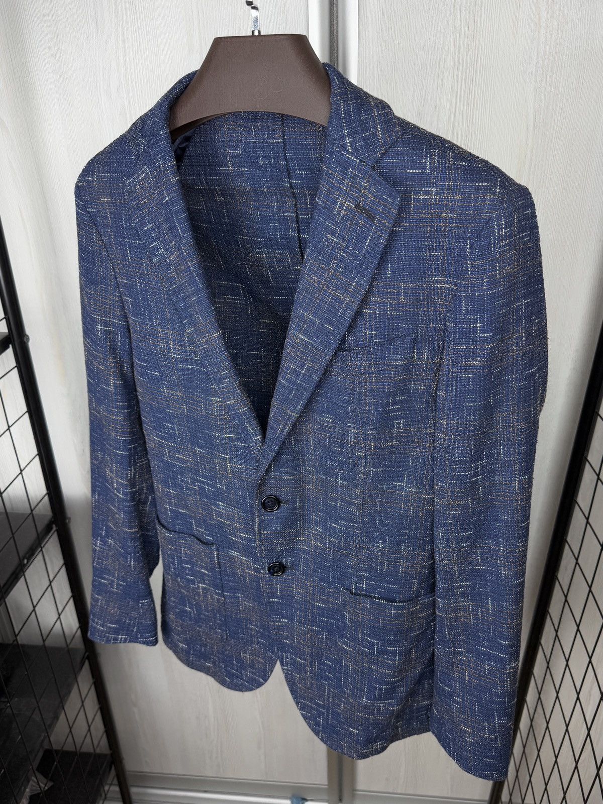 Paoloni Paoloni Blue check cotton blend houndstooth unlined blazer Size 36R - 6 Thumbnail