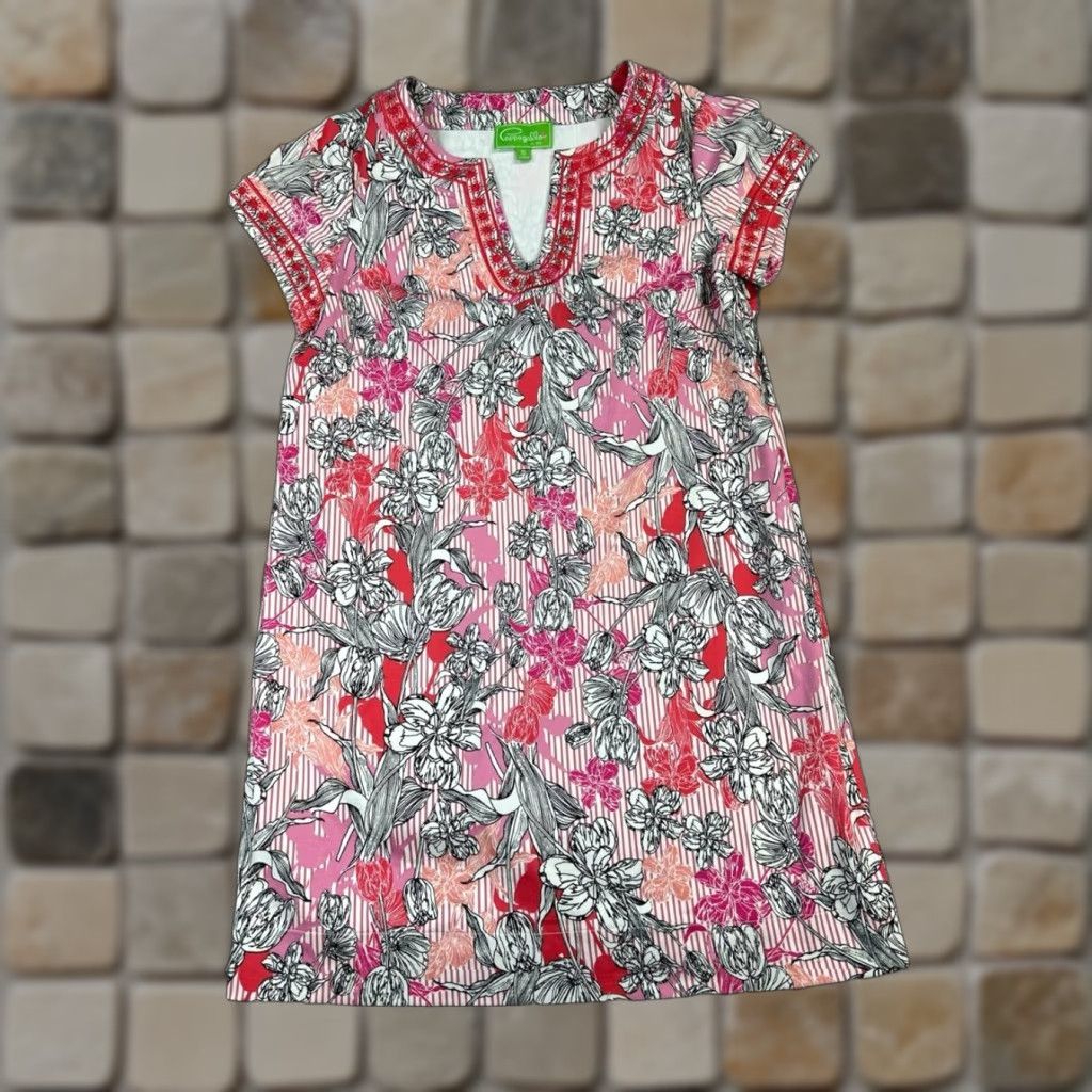 Vintage Pappagallo Dress Womens 10 Pink Black Floral Cotton Tunic Dress Size L / US 10 / IT 46 - 1 Thumbnail