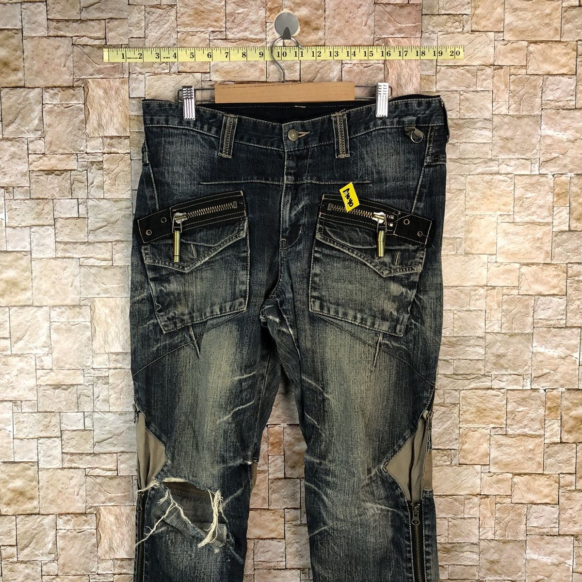 PPFM PPFM Blue Distressed ripped punk Denim Pants #A1040 Size US 33 - 2 Thumbnail