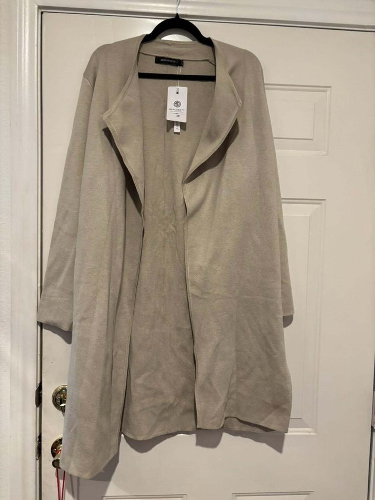 Designer Womens sz 2XL Merokeety beige long cardigan sweater #420 Size XXL / US 16-18 / IT 52-54 - 1 Thumbnail