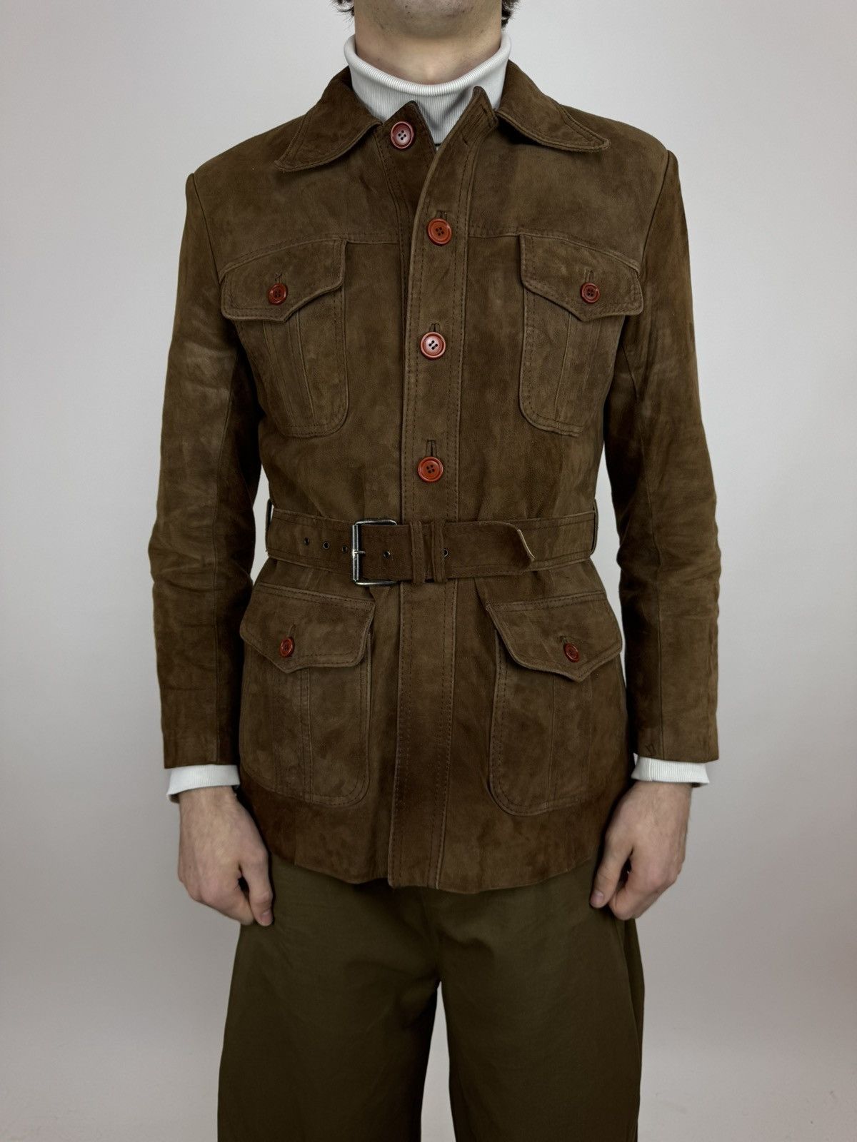 Other Vintage Suede Jacket Toscana Pockets Belted Peacoat Japanese Size US M / EU 48-50 / 2 - 1 Thumbnail