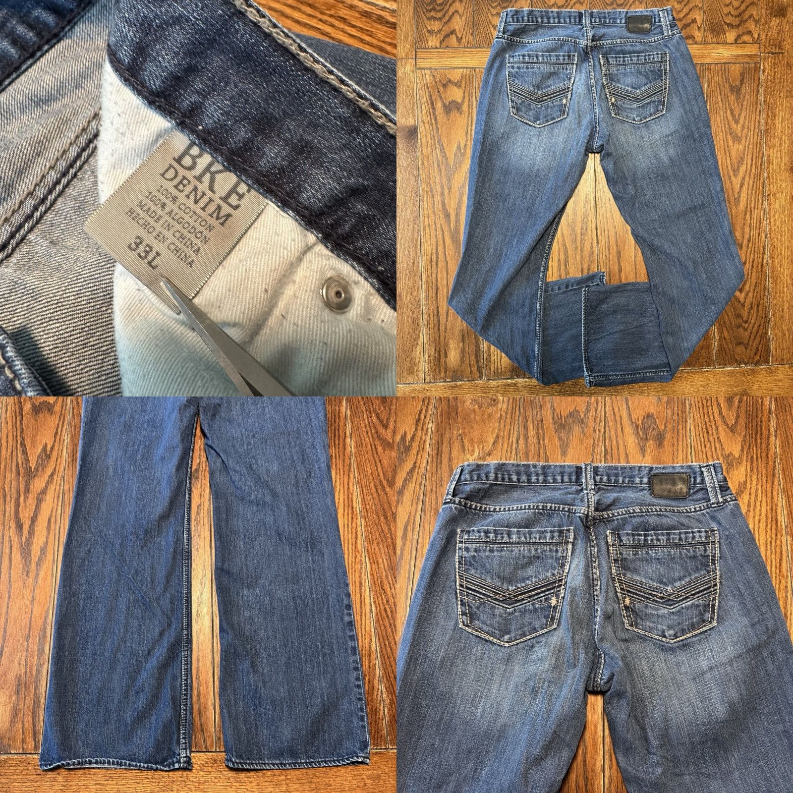 Buckle BKE Derek Jeans Mens 34x33 Dark Blue Denim Straight Leg Grunge Cowboy Southwestern