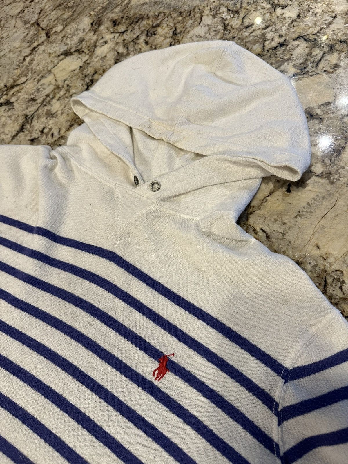 Polo Ralph Lauren × Vintage Polo Ralph Lauren Striped hoodie White and Blue Size US XL / EU 56 / 4 - 5 Thumbnail