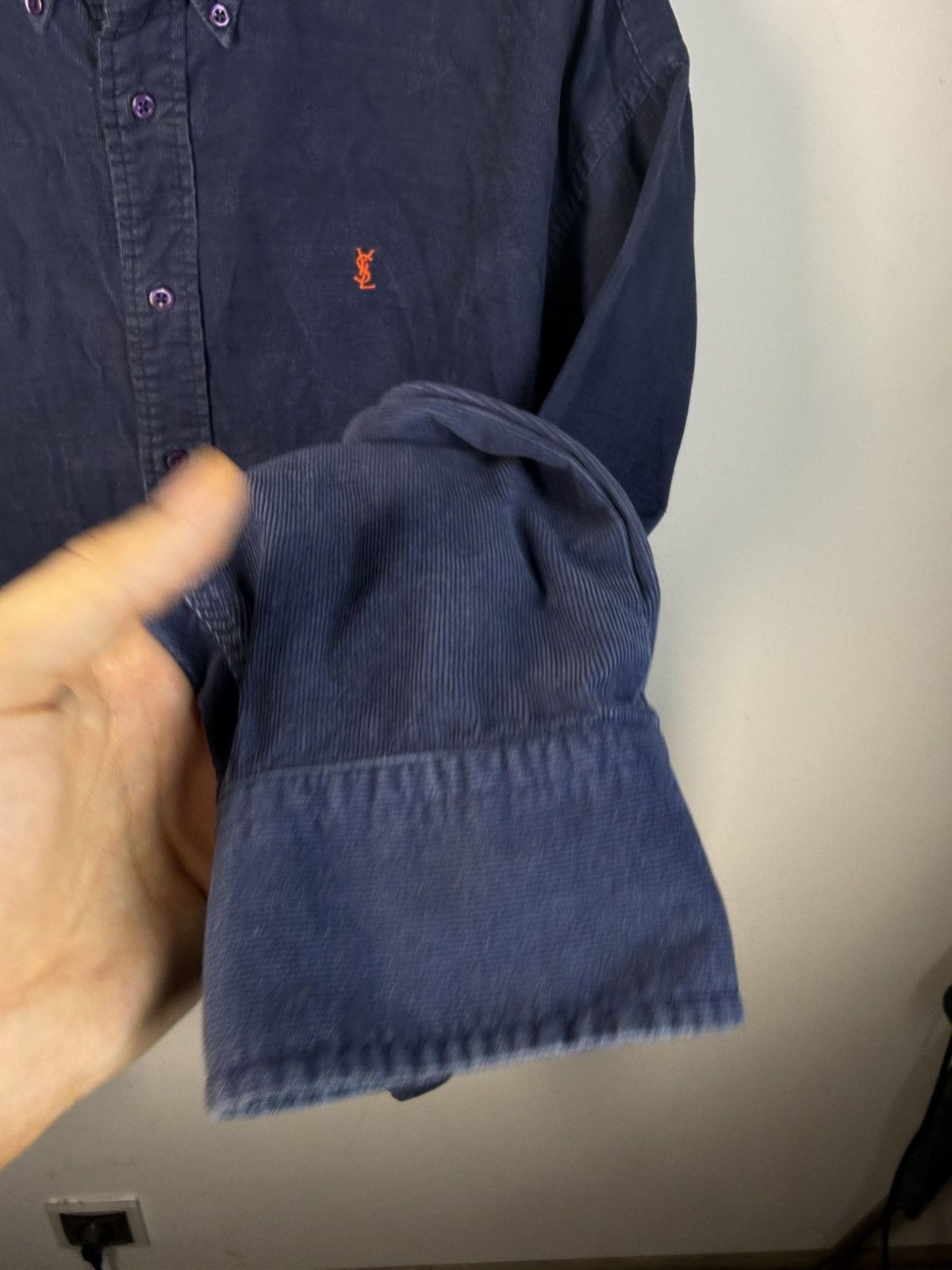 Yves Saint Laurent Corduroy YSL Shirt Velvet Soft Navy Button Up Dress Shirt Size US XL / EU 56 / 4 - 14 Thumbnail