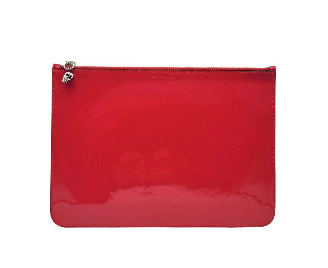 Alexander McQueen Women's Hot Pink Patent Leather Skull Large Pouch Size ONE SIZE - 1 Thumbnail