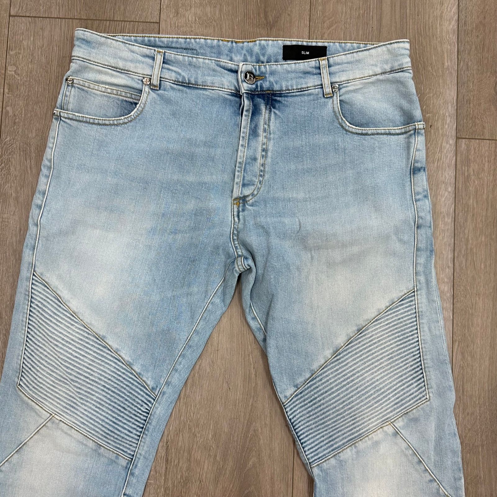 Balmain Balmain Ribbed Slim Multi-Cuts Jeans Bleu Jean Clair size 34 Size US 34 / EU 50 - 3 Thumbnail
