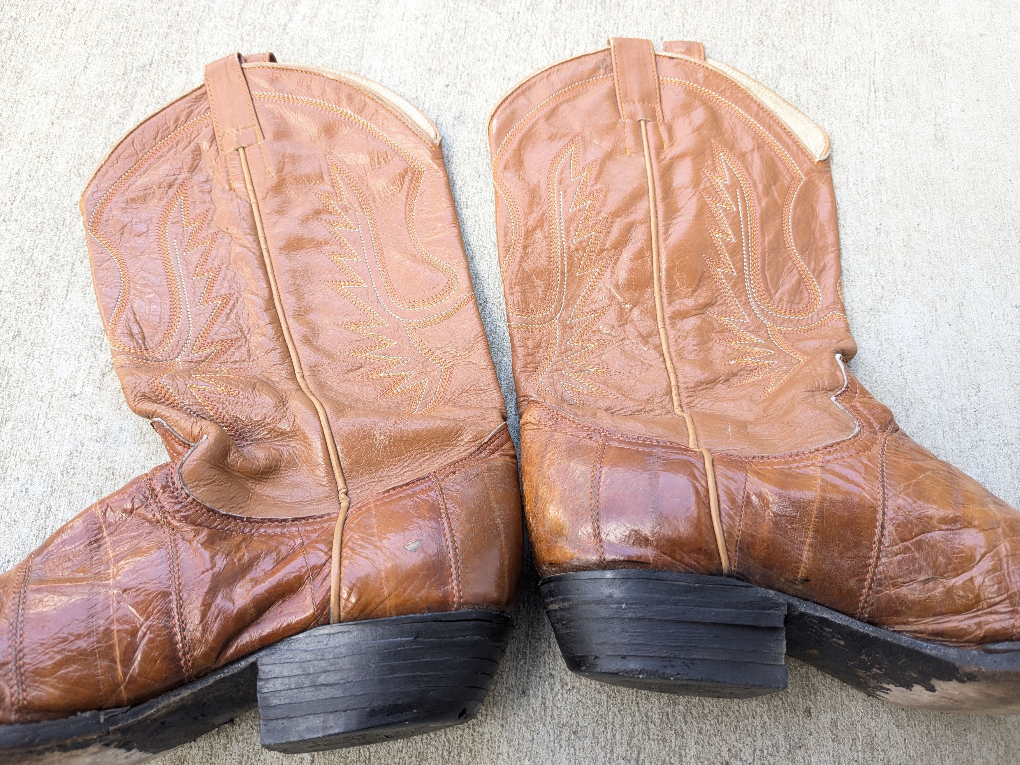 Genuine Leather Vintage Eel Cowboy Boots Brown 10.5 Western Botas Mexico Size US 10.5 / EU 43-44 - 7 Thumbnail