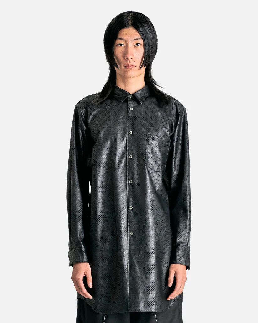 Comme des Garcons Homme Plus o1s1v1r1oon0925 Perforated Faux Leather Shirt in Black Size US XL / EU 56 / 4 - 1 Thumbnail