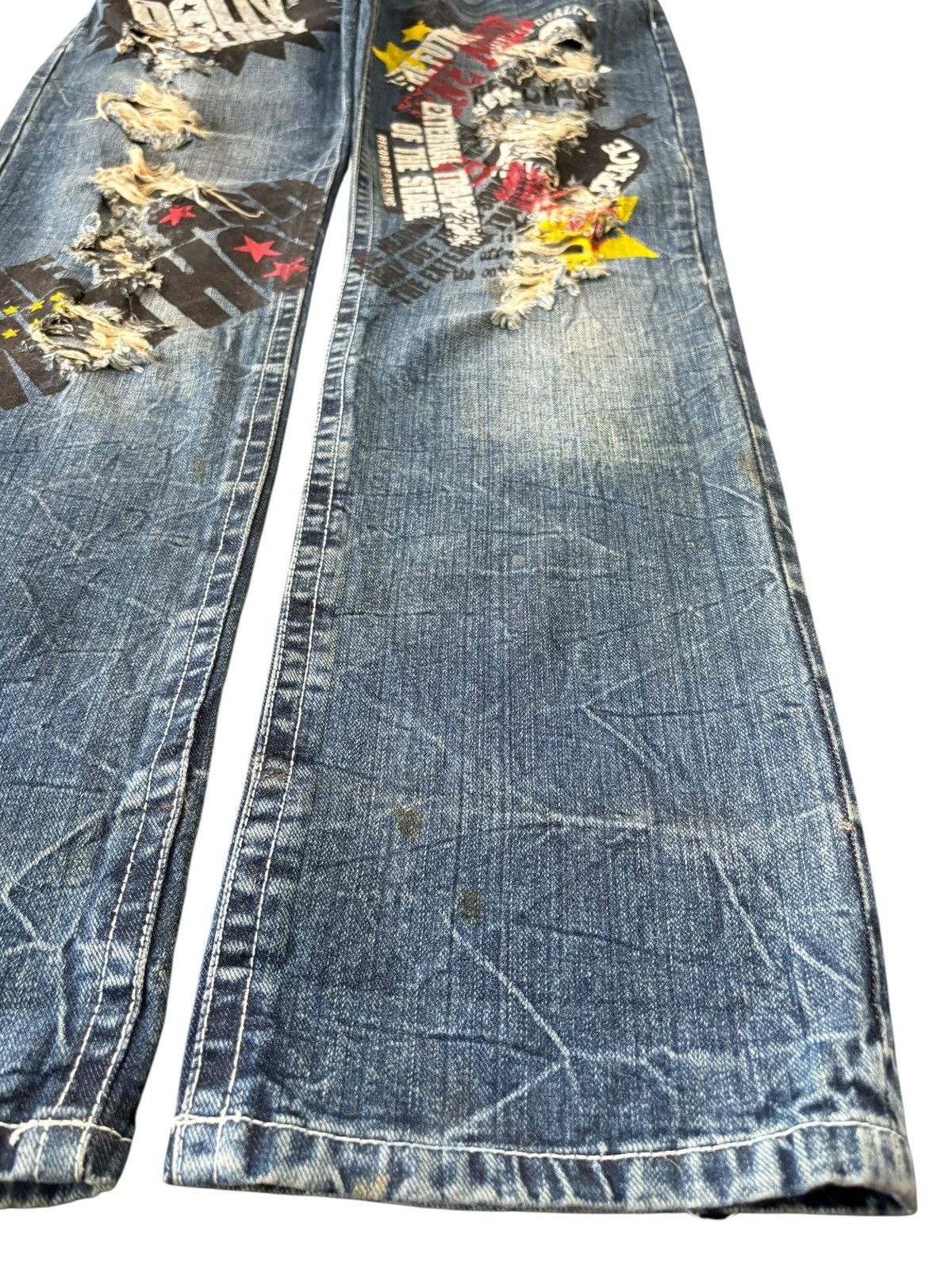 Seditionaries Vintage Japanese Brand Punk Printed Distress Loose Jeans Size 33" - 7 Thumbnail