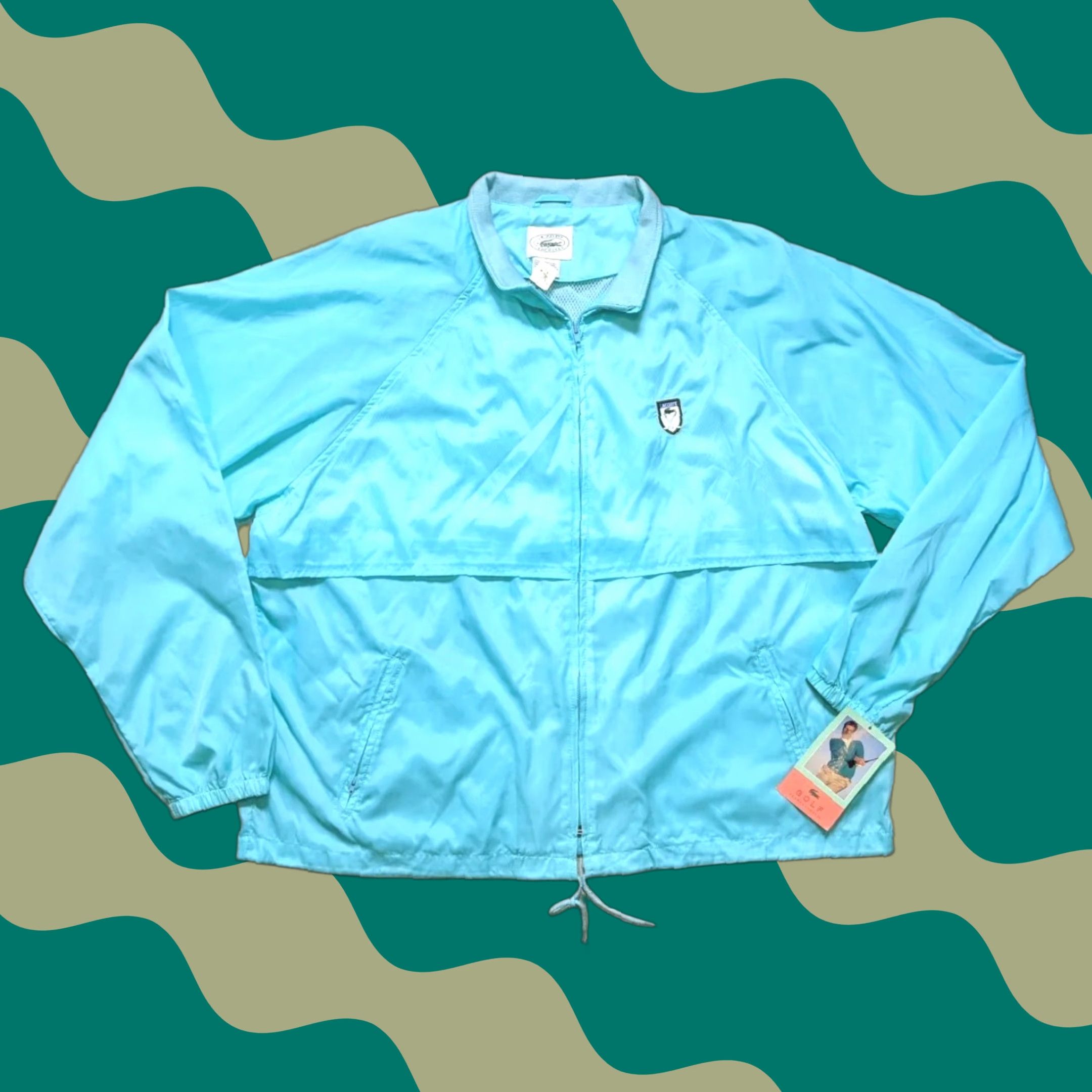 VINTAGE Izod Lacoste Windbreaker Jacket Mens 2XL Teal Nylon Golf