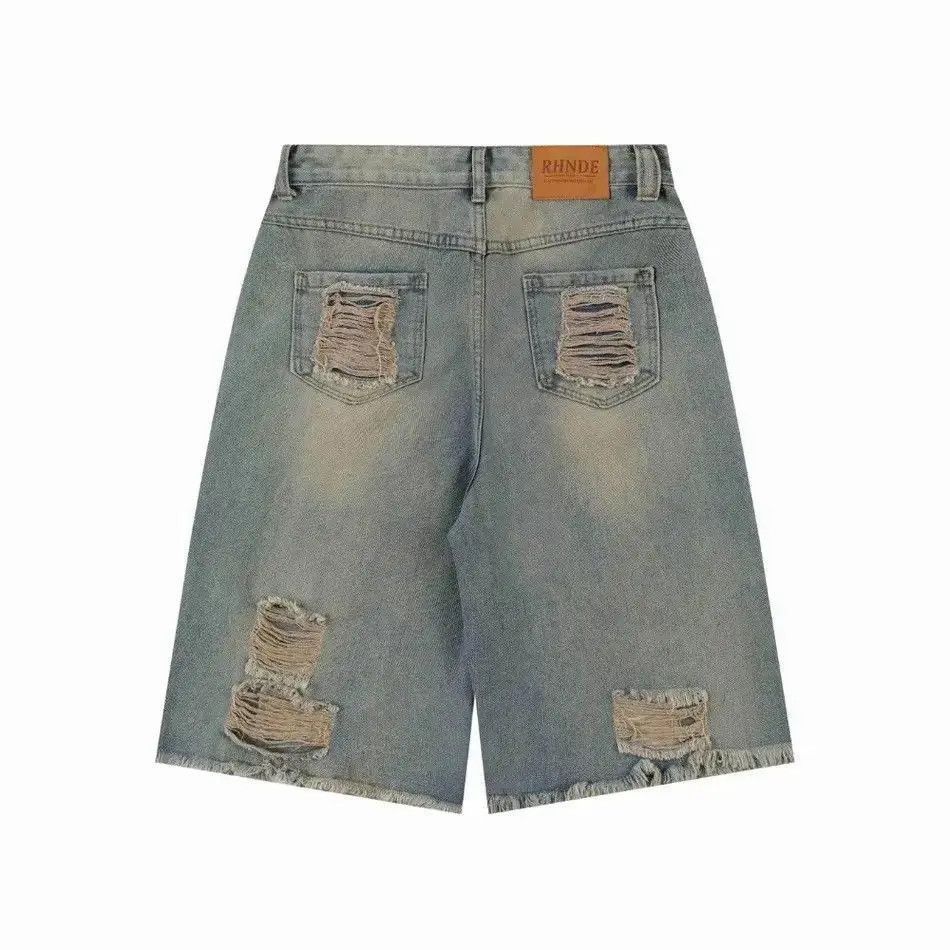 Japanese Brand Street Jorts Washed Dirty Hole Short Jeans y2k Size US 32 / EU 48 - 4 Thumbnail