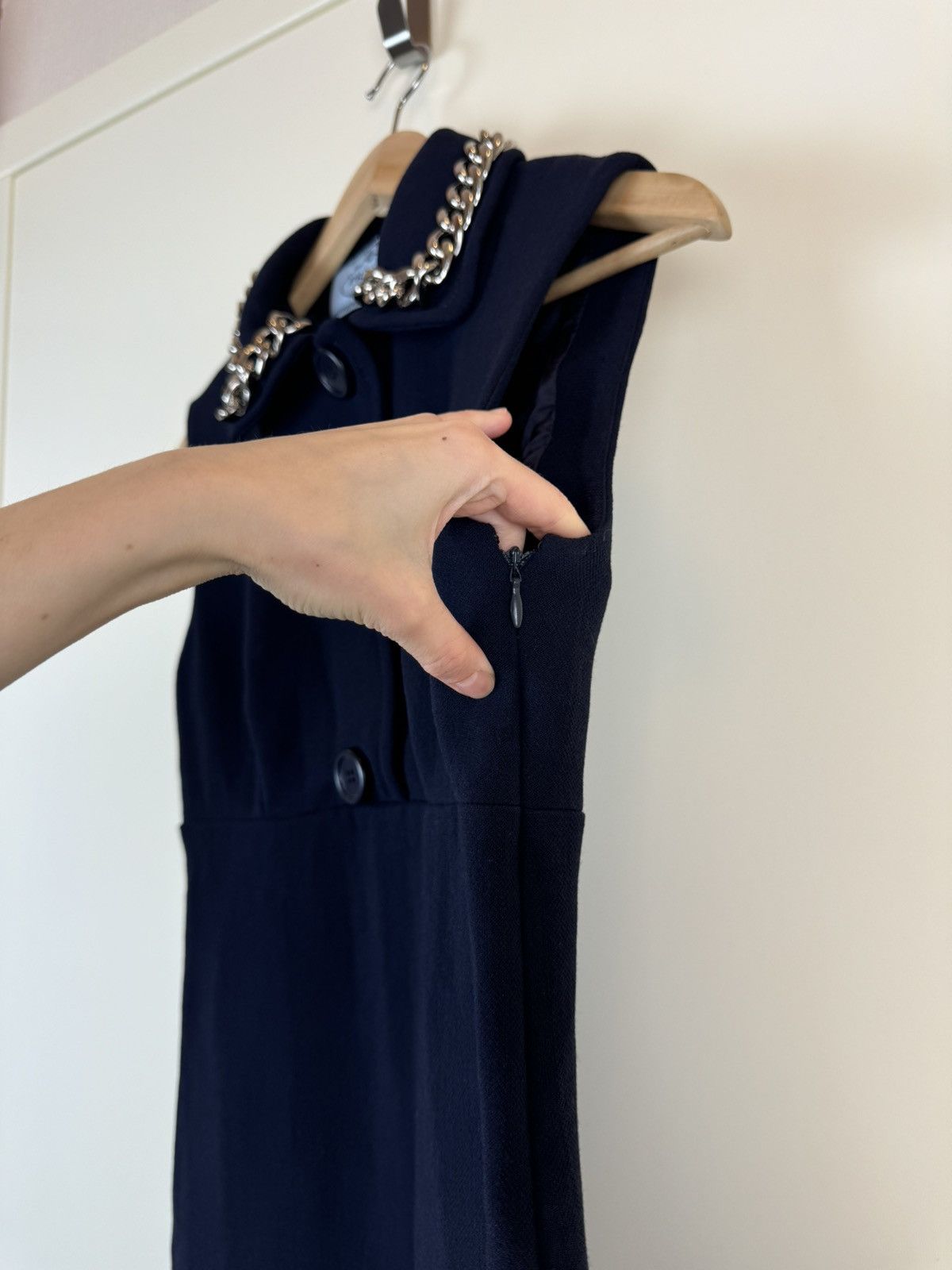 Prada Prada Wool blue midi dress gown evening casual chain collar Size M / US 6-8 / IT 42-44 - 13 Thumbnail