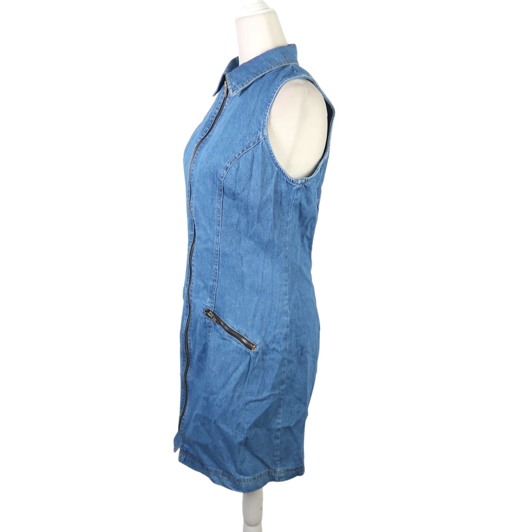 Vintage VINTAGE 90s PG Collections blue denim zip front mini jumper dress 10 Size L / US 10 / IT 46 - 3 Thumbnail