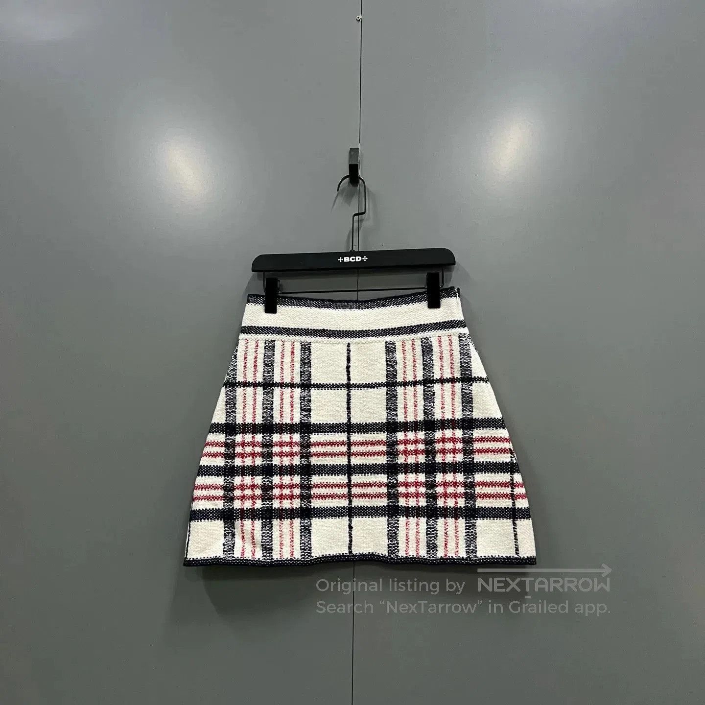 Dior Color-Block Plaid A-Line Skirt.