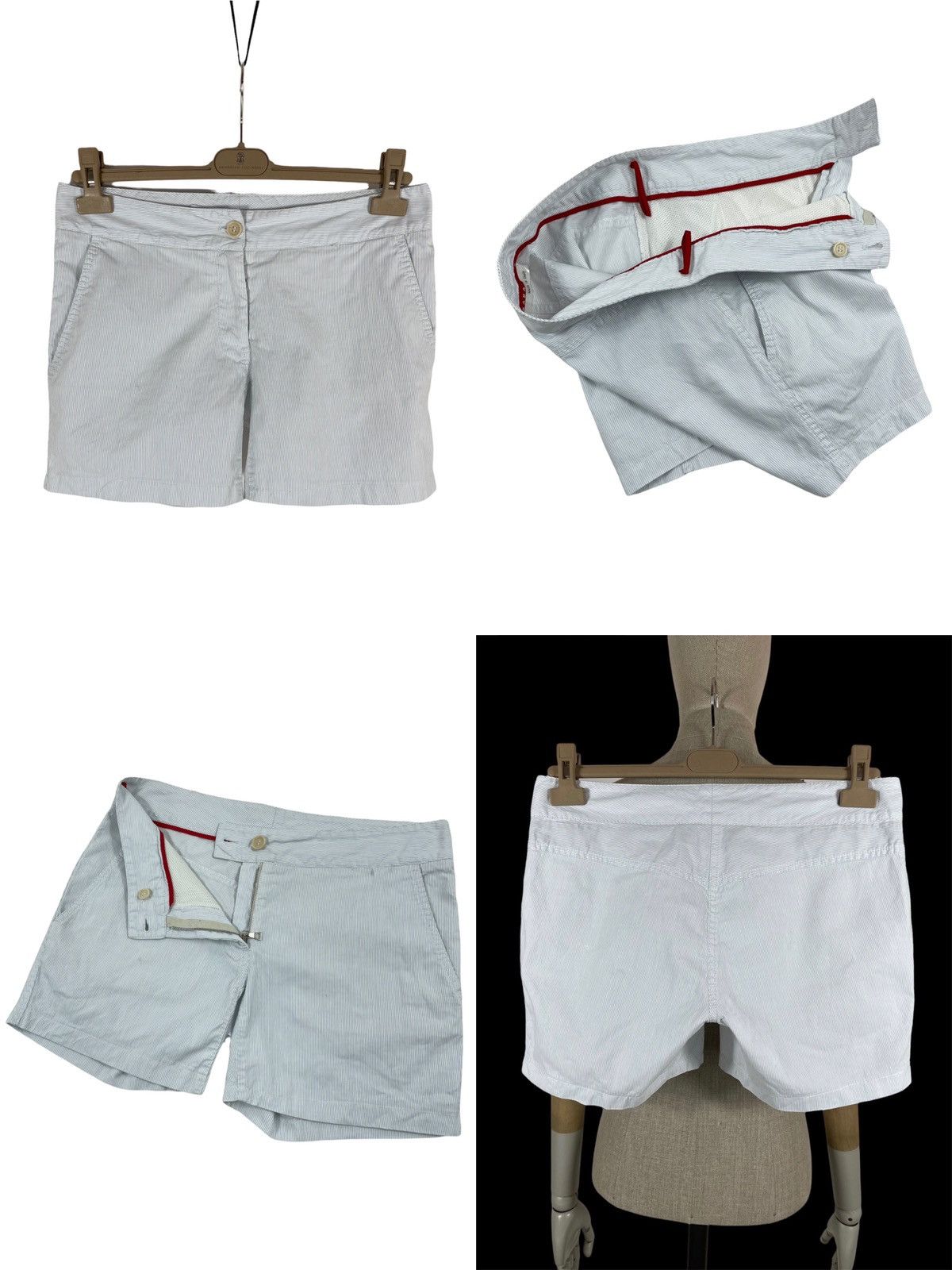 image of Designer Prada Milano Linen Stripe Side Pockets Bermuda Denim Italy Shorts in Gray White, Women's (