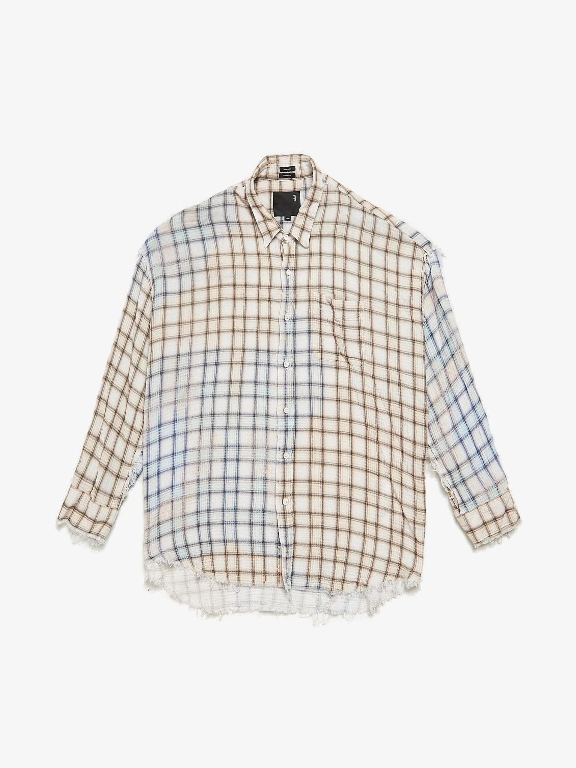 R13 White Checkered Washed Distressed Cotton Overshirt Size US L / EU 52-54 / 3 - 1 Thumbnail