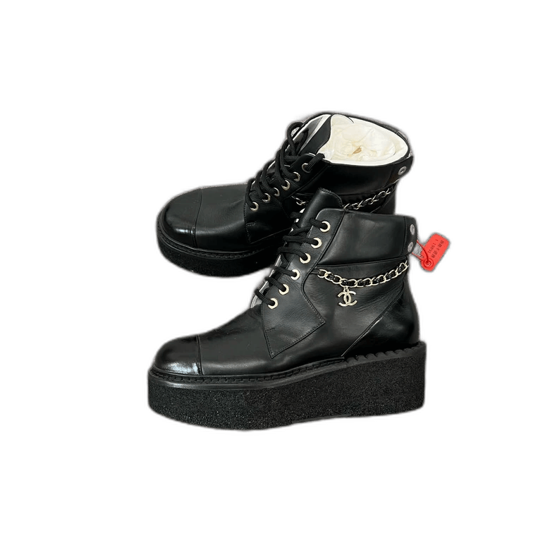 Chanel Chanel Black Platform Short Boots with Chain Size US 6 / IT 36 - 1 Thumbnail
