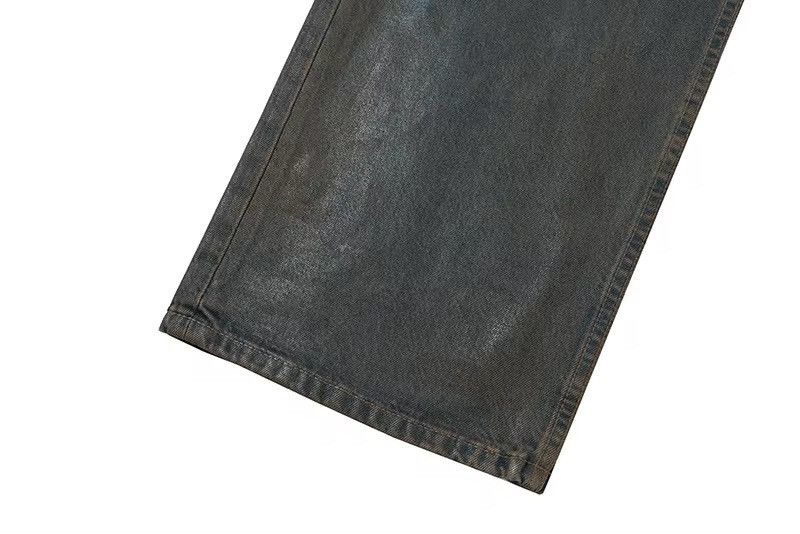 Vintage Oil Wax Distressed Mud Coated Brown Design Jeans Size US 31 - 14 Thumbnail