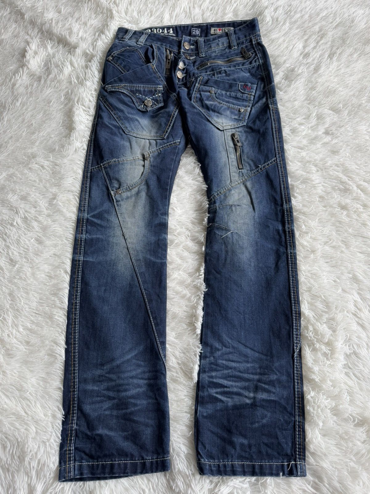 If Six Was Nine Japan Rag Crazy Utility Patchwork Washed Wide Denim Jeans Size US 29 - 2 Thumbnail