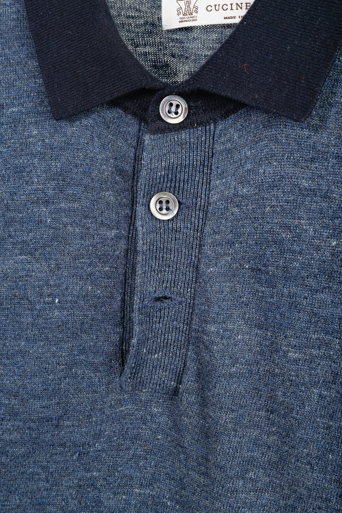 Brunello Cucinelli Brunello Cucinelli Blue Linen-Blend Contrasting Polo Shirt Size US M / EU 48-50 / 2 - 6 Thumbnail