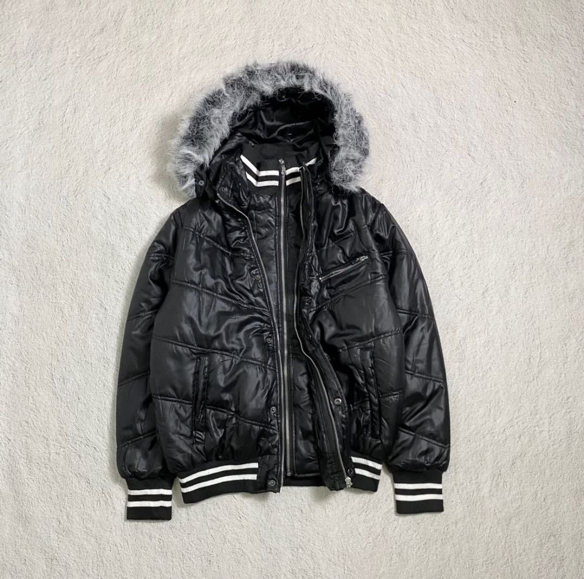 Japanese Brand 2000s Japanese arcive Fur Puffer Jacket Gilevan Black Gothic Size US M / EU 48-50 / 2 - 2 Thumbnail