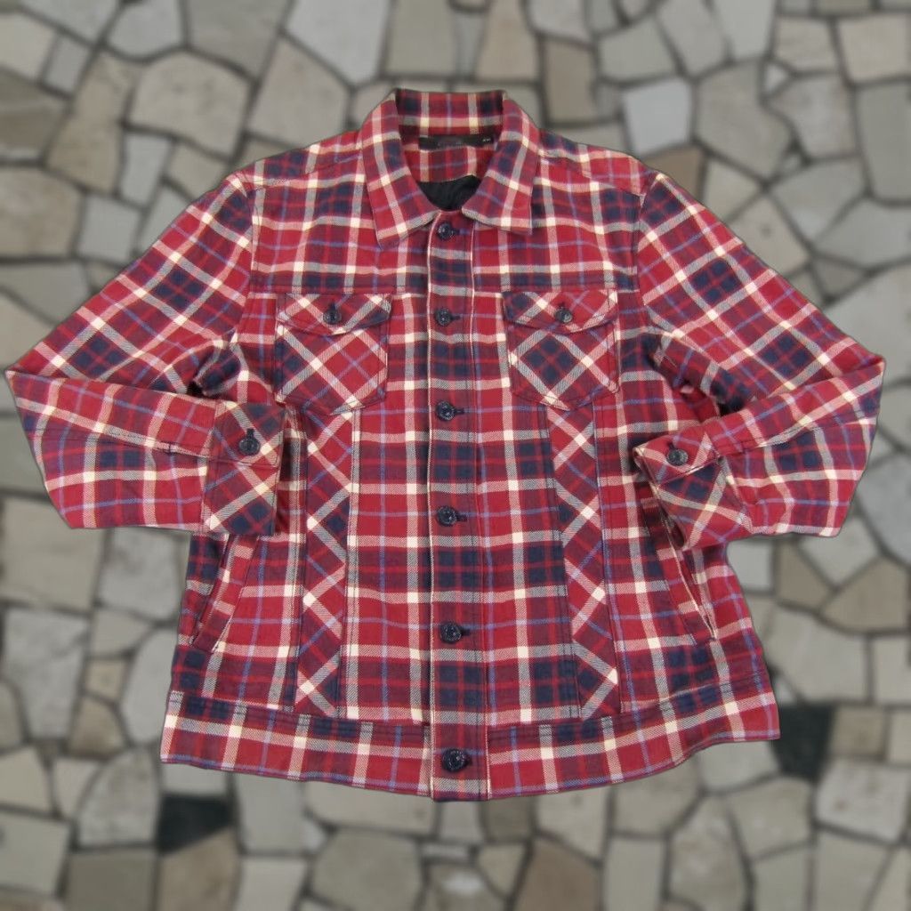 Vintage Jason Wood Jacket Mens Large Red Plaid Twill Flannel Shacket Button Up Coat Size US L / EU 52-54 / 3 - 1 Thumbnail