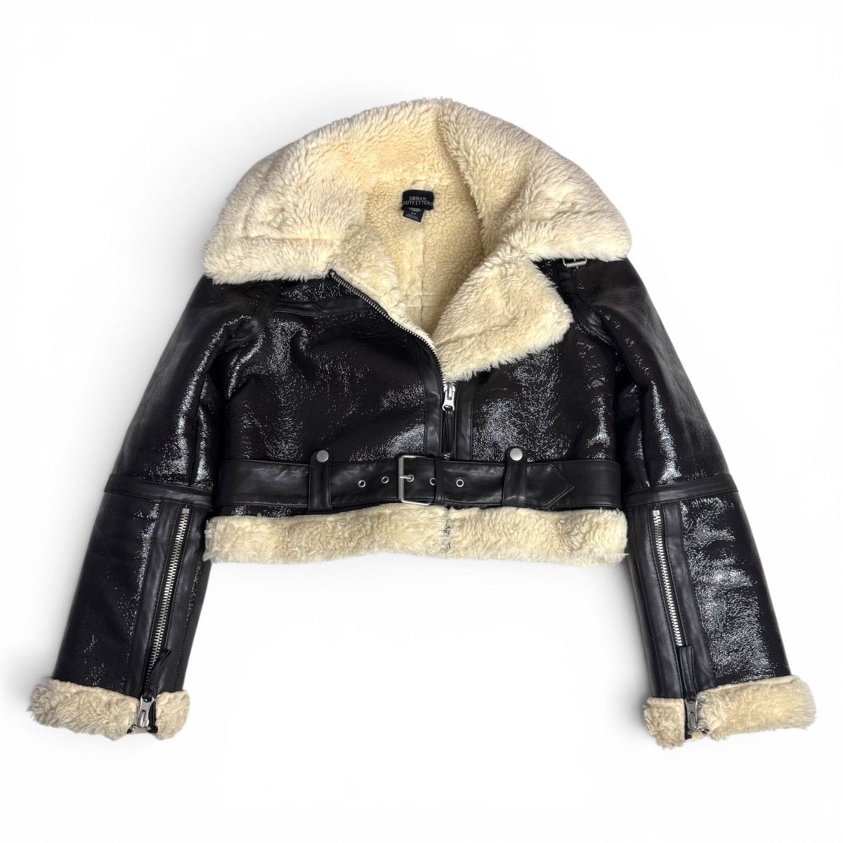 Urban Outfitters Urban Outfitters Sherpa Lined Patent Leather Aviator Jacket Size S / US 4 / IT 40 - 5 Thumbnail