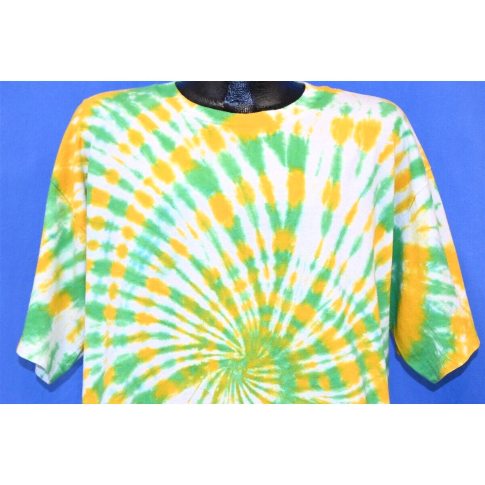 image of Vintage 90's Tie Dye Green Yellow Spiral Psychedelic T-Shirt Extra Large XL in White, Men's