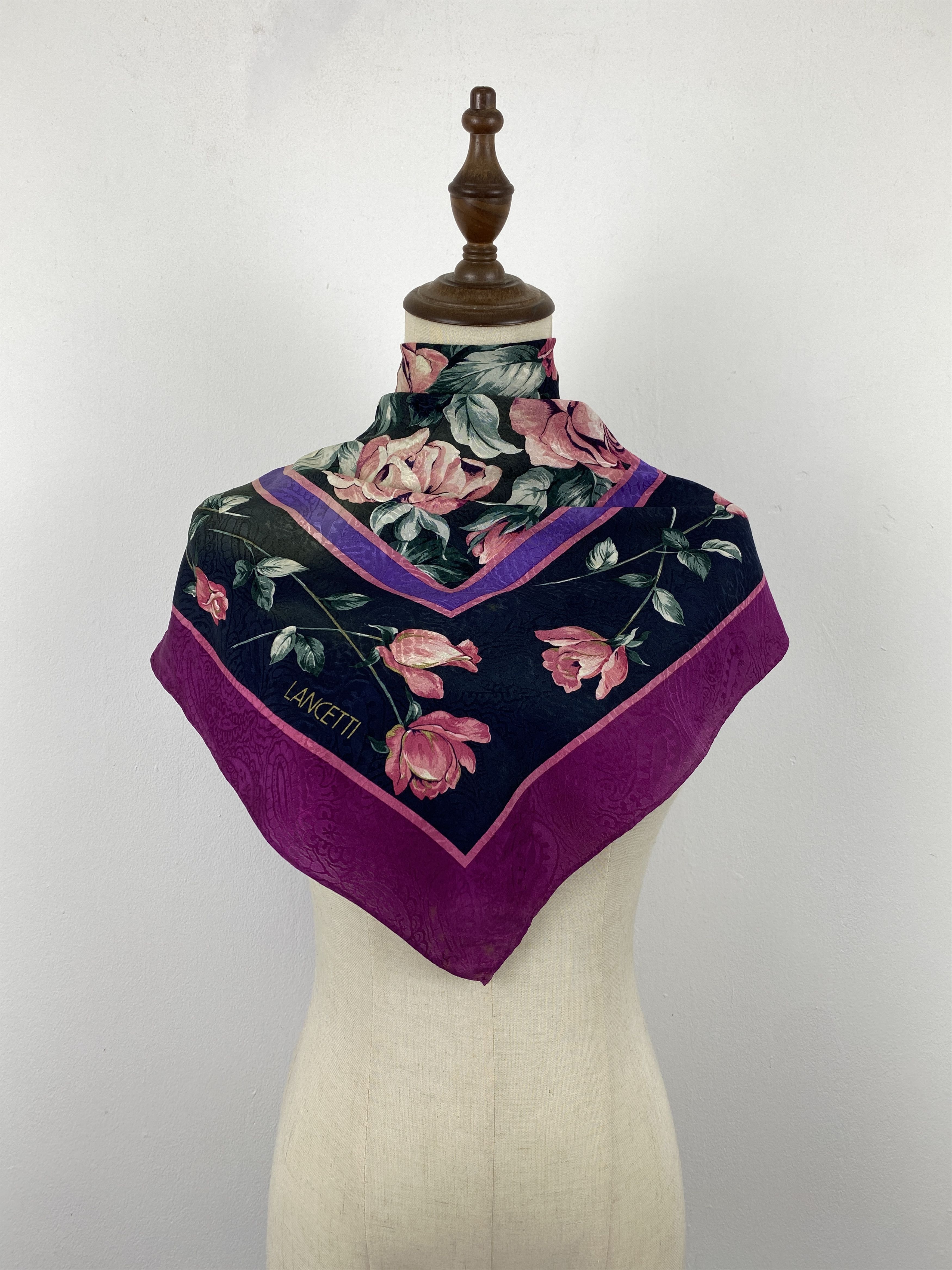 Lui di Lancetti Vintage 80s Lancetti Floral Silk Scarf SN0097 Size ONE SIZE - 2 Thumbnail