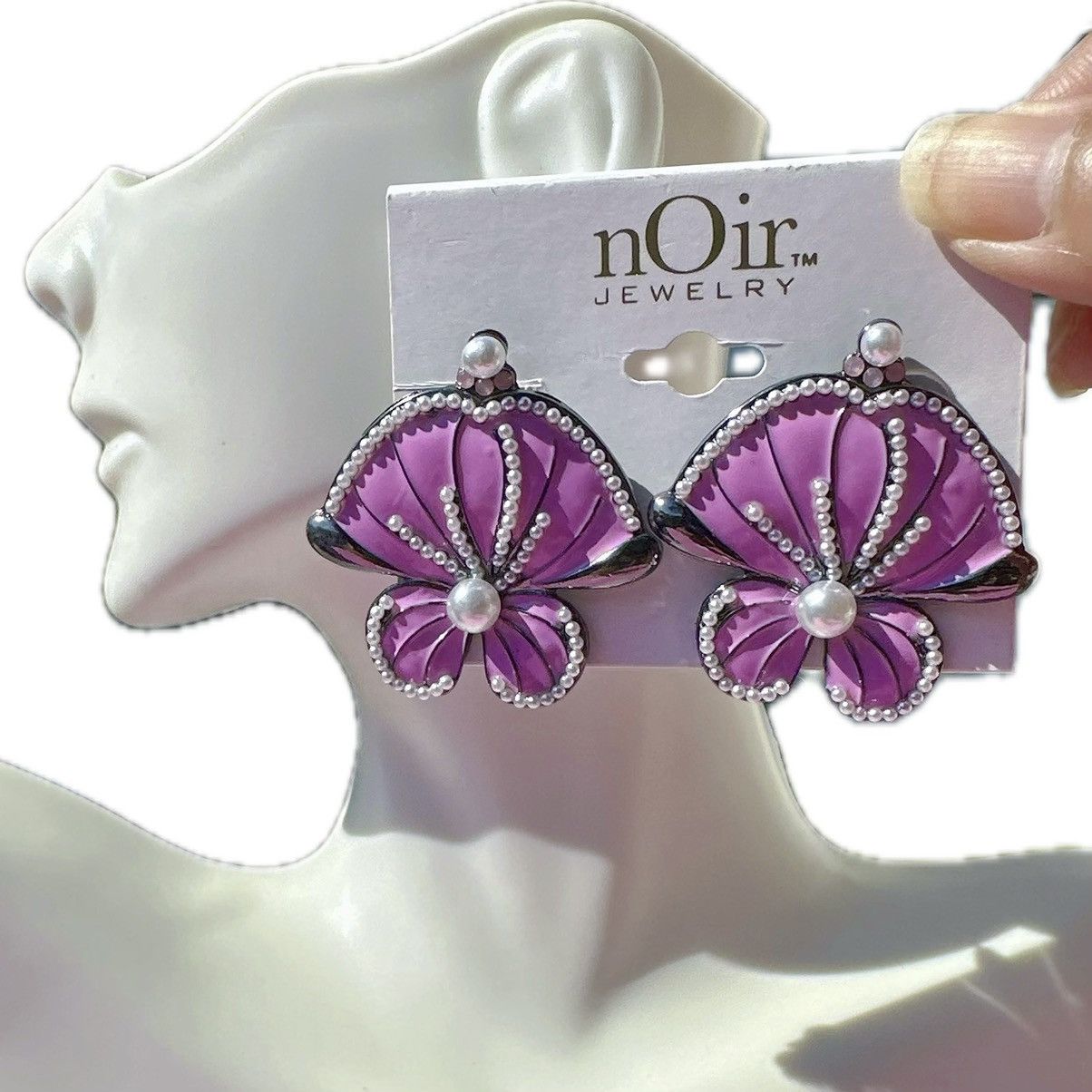 Designer nOir Jewelry Purple pink flower White pearls edge black Size ONE SIZE - 1 Thumbnail