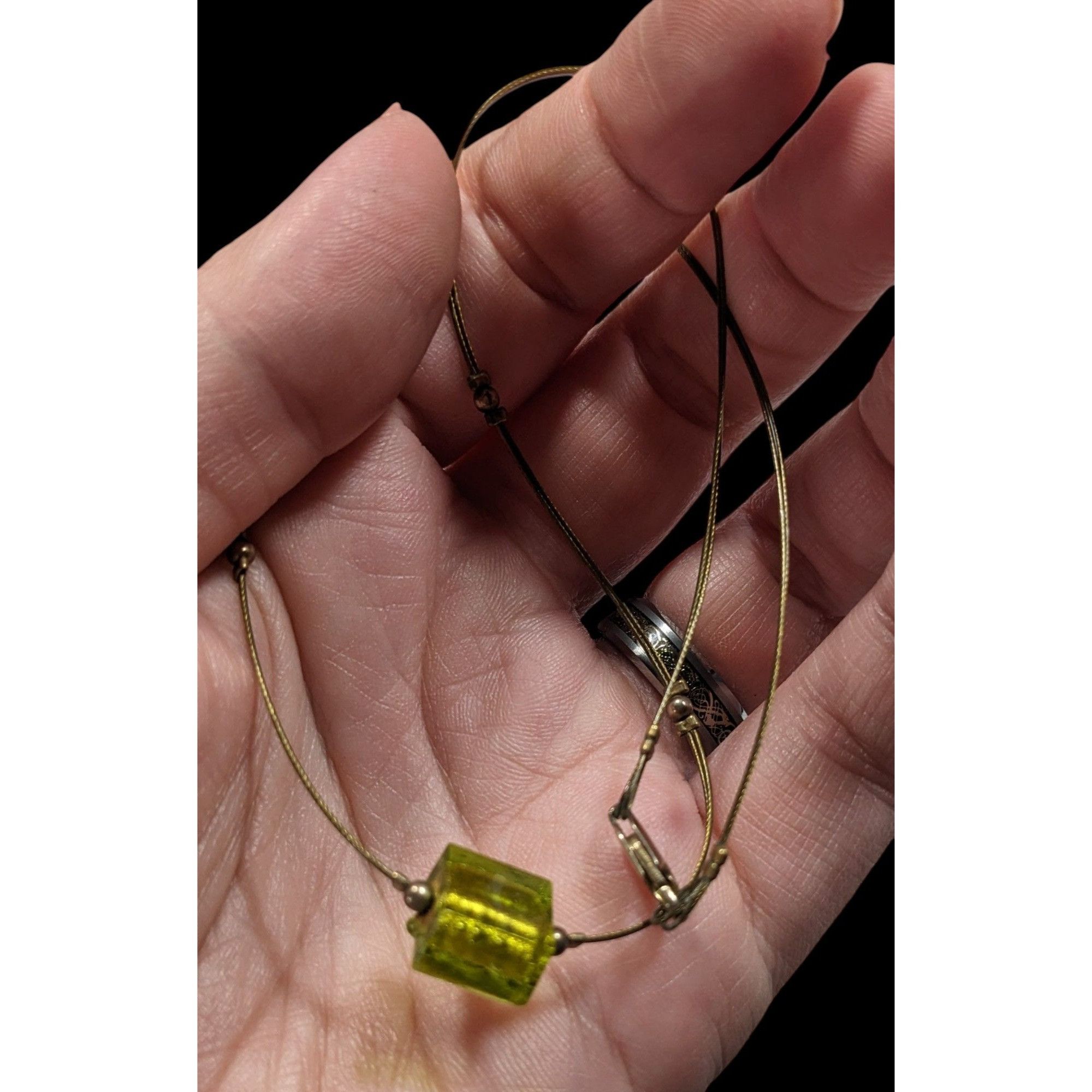Other Handmade Minimalist Green Glass Cube Necklace Size ONE SIZE - 3 Thumbnail