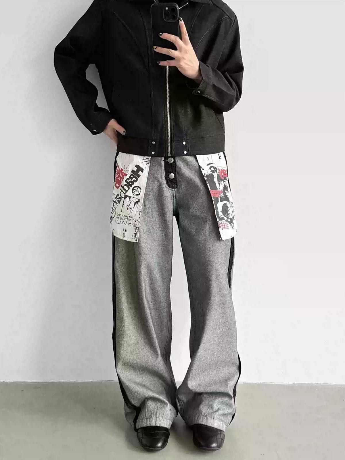 Vintage Gray Wide Leg Pants with Graphic Detail, Relaxed Fit Size US 32 / EU 48 - 2 Thumbnail
