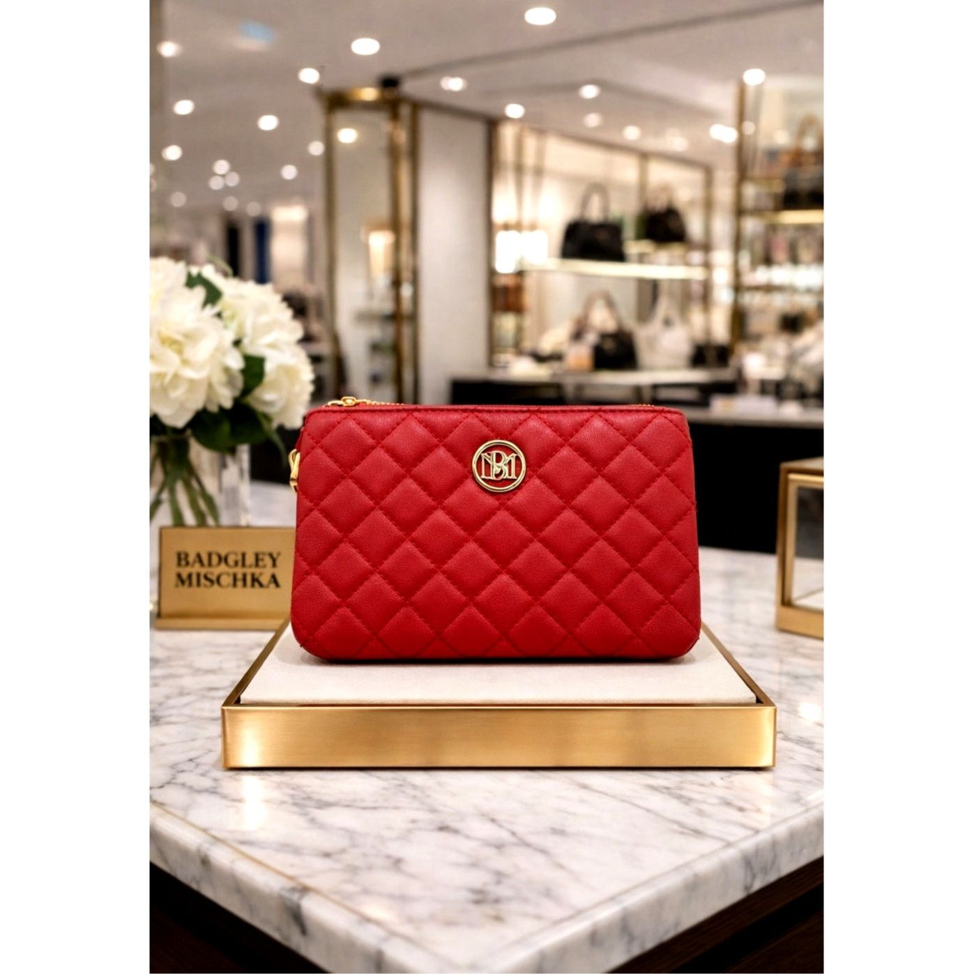 Badgley Mischka Badgley Mischka Quilted Clutch - Brick Red Size ONE SIZE - 1 Thumbnail