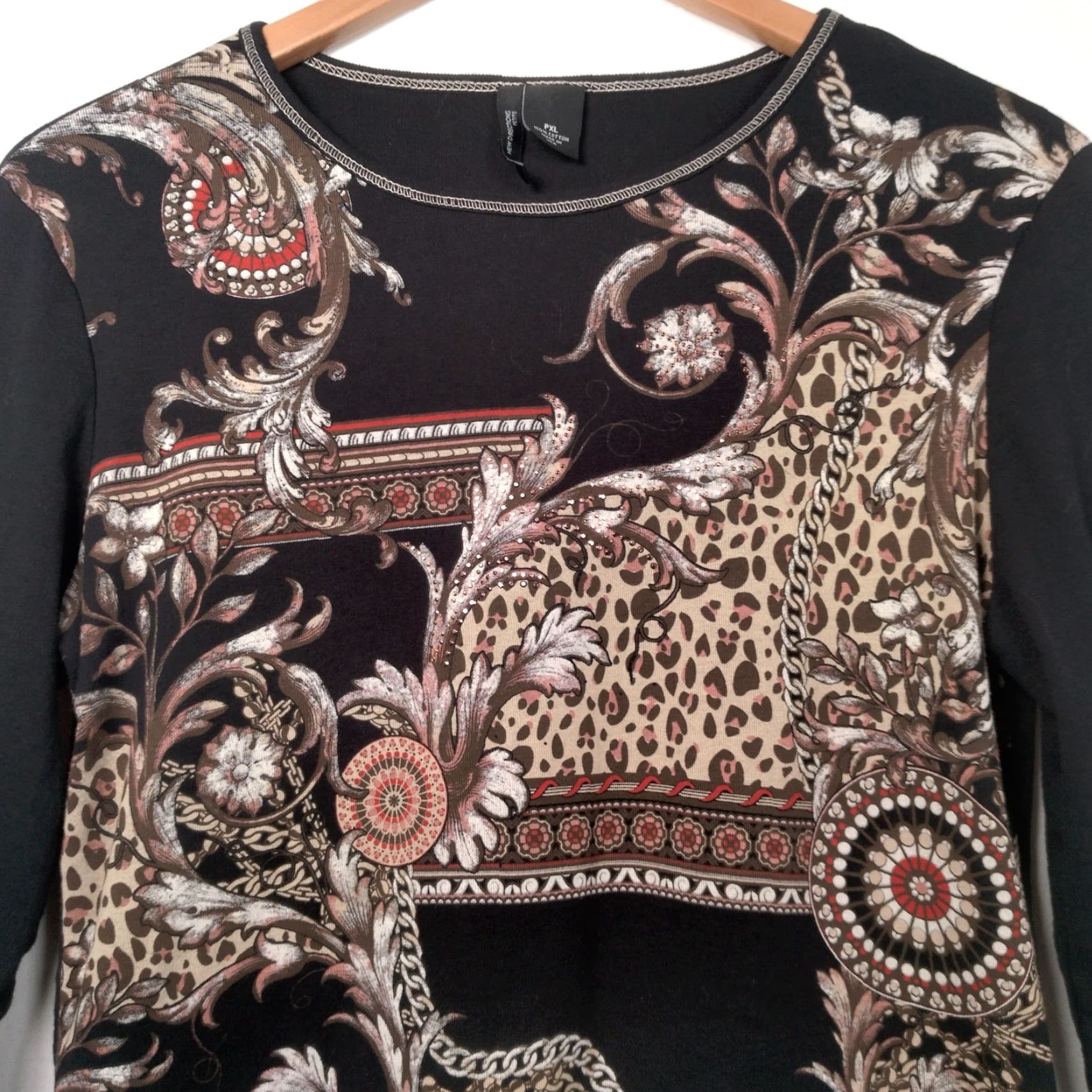 Vintage VINTAGE New Directions Petite Shirt Knit Top Black Cat Mandala Bling Y2K 2000s Knit Cotton PXL Womens Size XL / US 12-14 / IT 48-50 - 5 Thumbnail