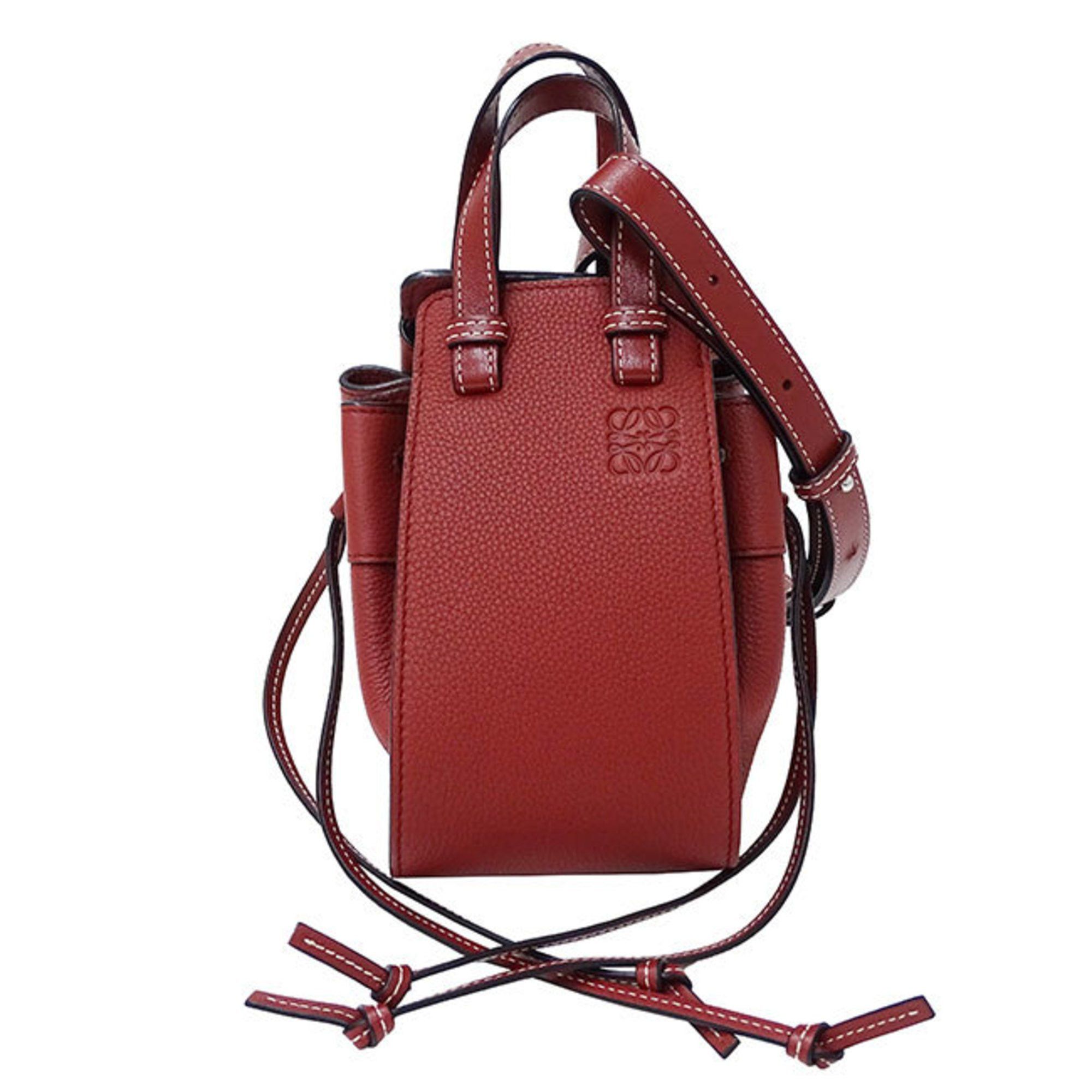 Loewe Women's Bag Handbag Shoulder 2Way Leather Hammock Drawstring Mini Red