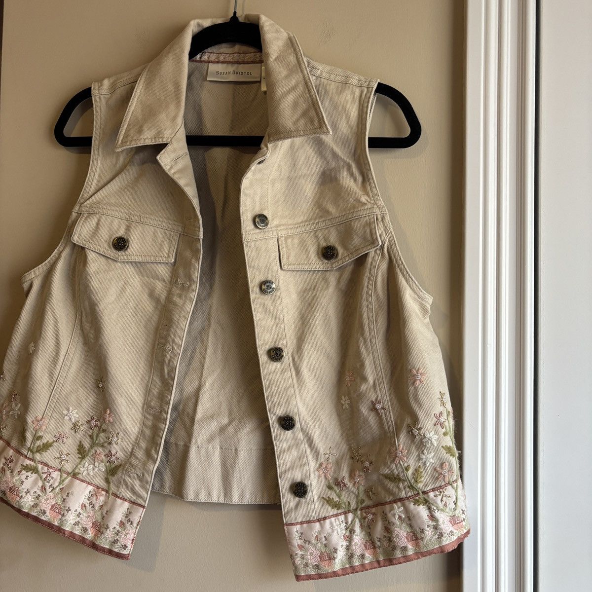 Other Floral Embriodered Cream Corduroy Vest Size M / US 6-8 / IT 42-44 - 3 Thumbnail