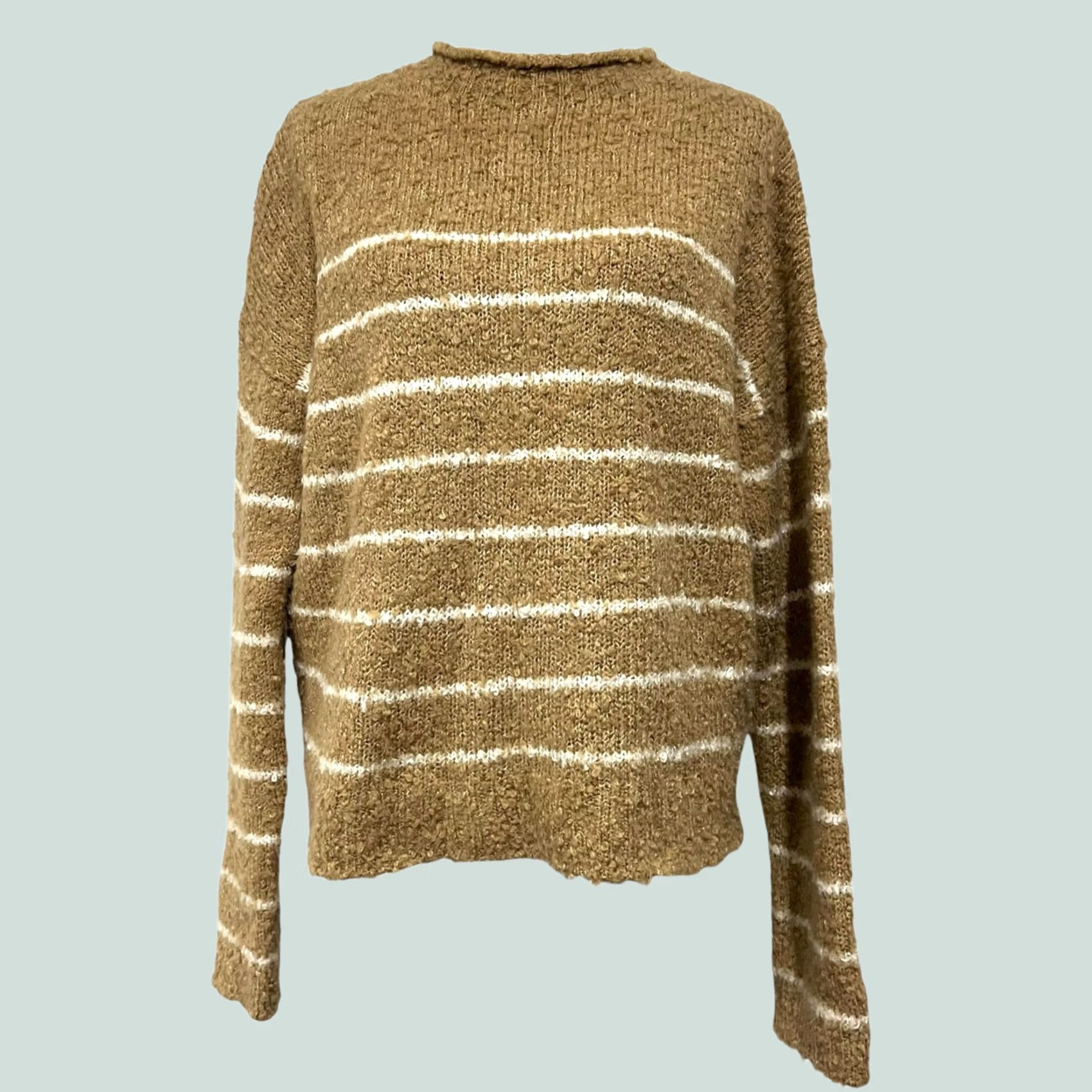 J.Crew J.Crew Women’s Sweater Boucle Rollneck Tan White Striped Pullover Soft Sz L Size L / US 10 / IT 46 - 1 Thumbnail
