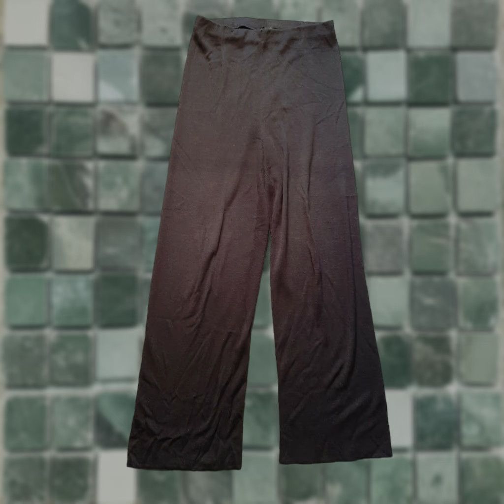 Vintage Colette Mordo Women's Dress Pants S Black Solid Rayon Acrylic Stretch Elastic Waist Flat Front Full Length Straight Casual Regular Size S Size 28" / US 6 / IT 42 - 1 Thumbnail
