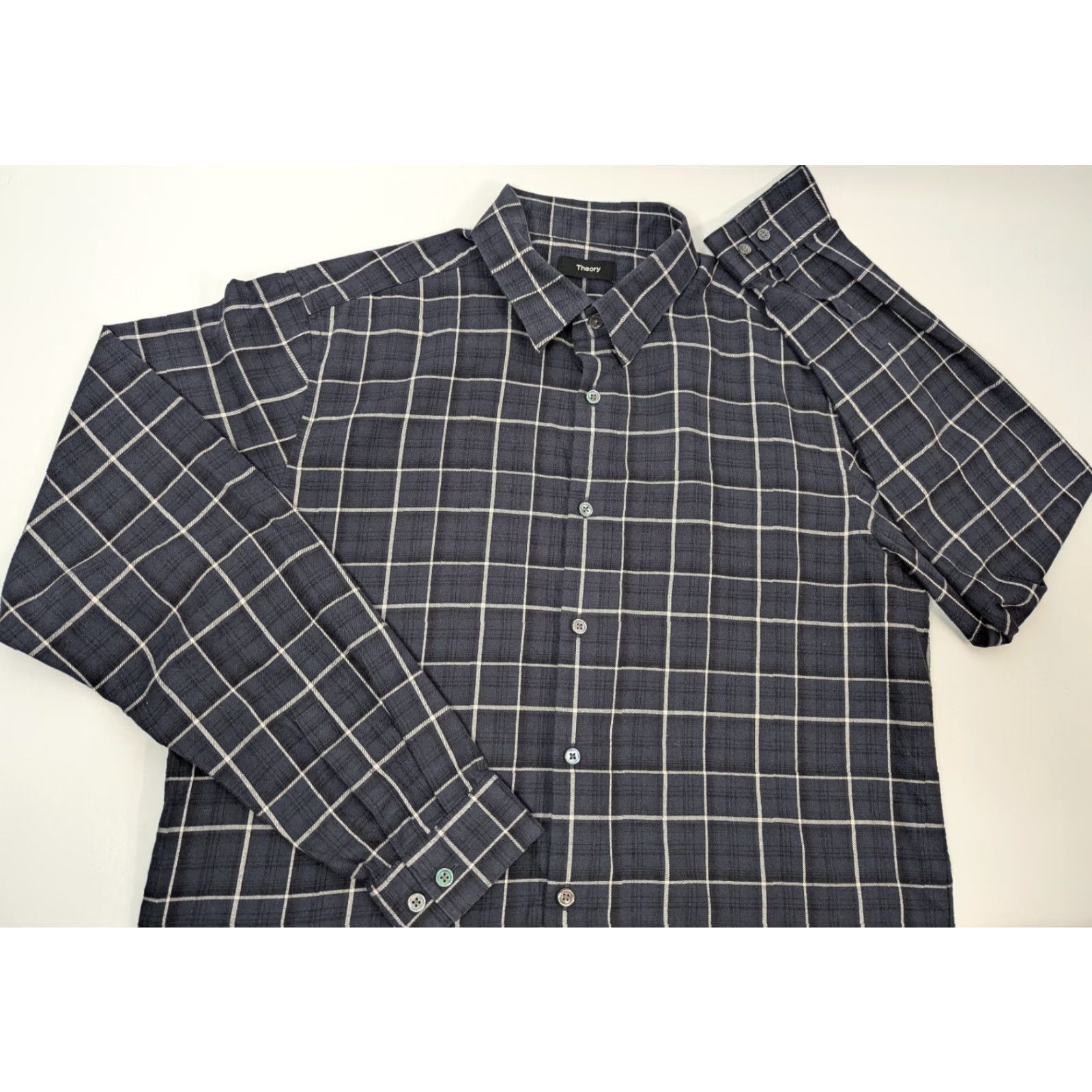 Theory Theory Button-Up Shirt Men Navy Plaid Lightweight Flannel Size L Size US L / EU 52-54 / 3 - 2 Thumbnail