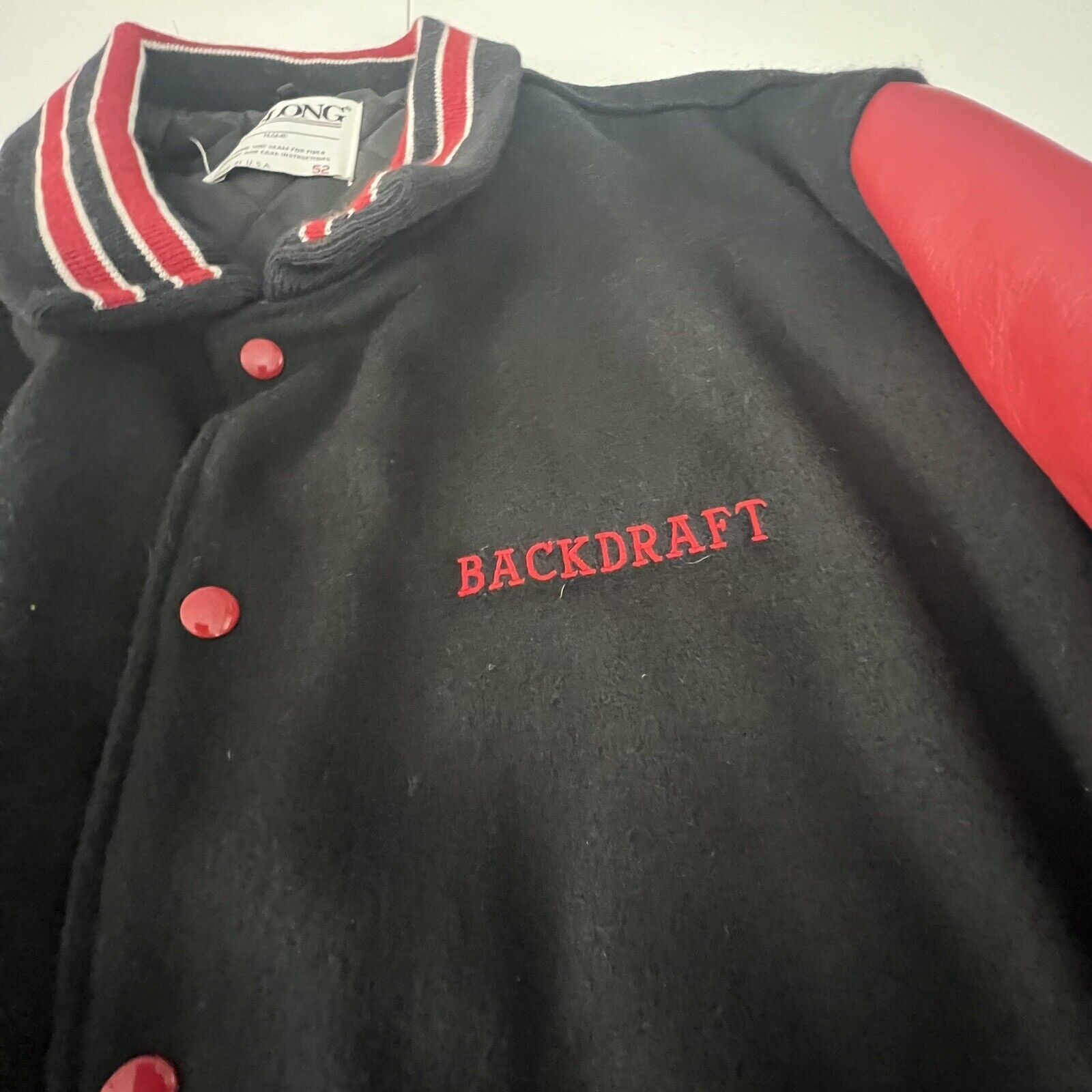 Delong Vintage bomber Jacket DeLong Wool 52 90s Backdraft Black Red Size US XXL / EU 58 / 5 - 10 Thumbnail