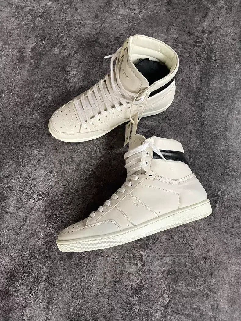 Saint Laurent Paris Saint Laurent Paris Heel Black and White Striped High-top Size US 7 / EU 40 - 3 Thumbnail