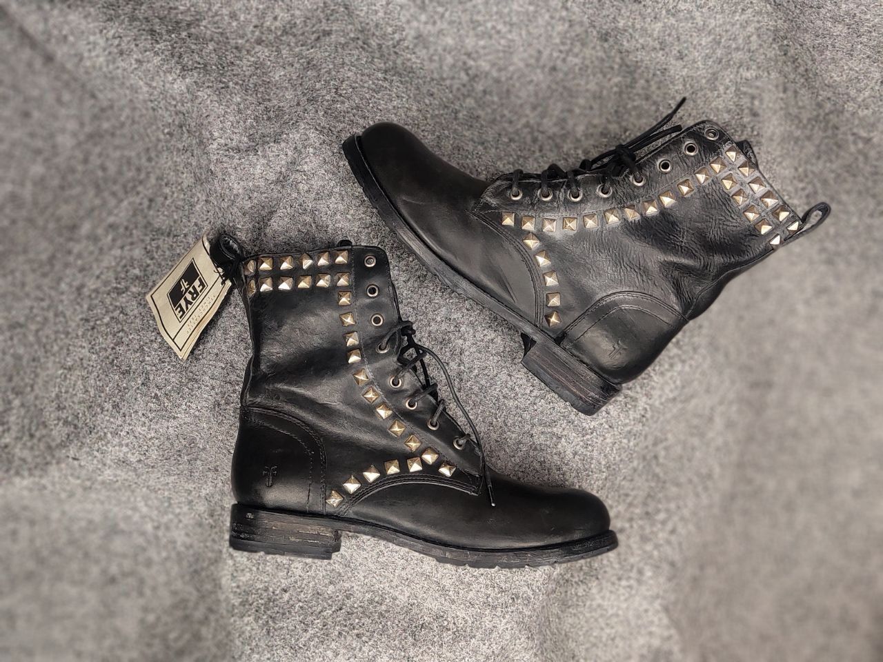 Frye Frye Design Rogan Studded Lace Tall Leather Ankle Boots Size US 11 / IT 41 - 14 Thumbnail
