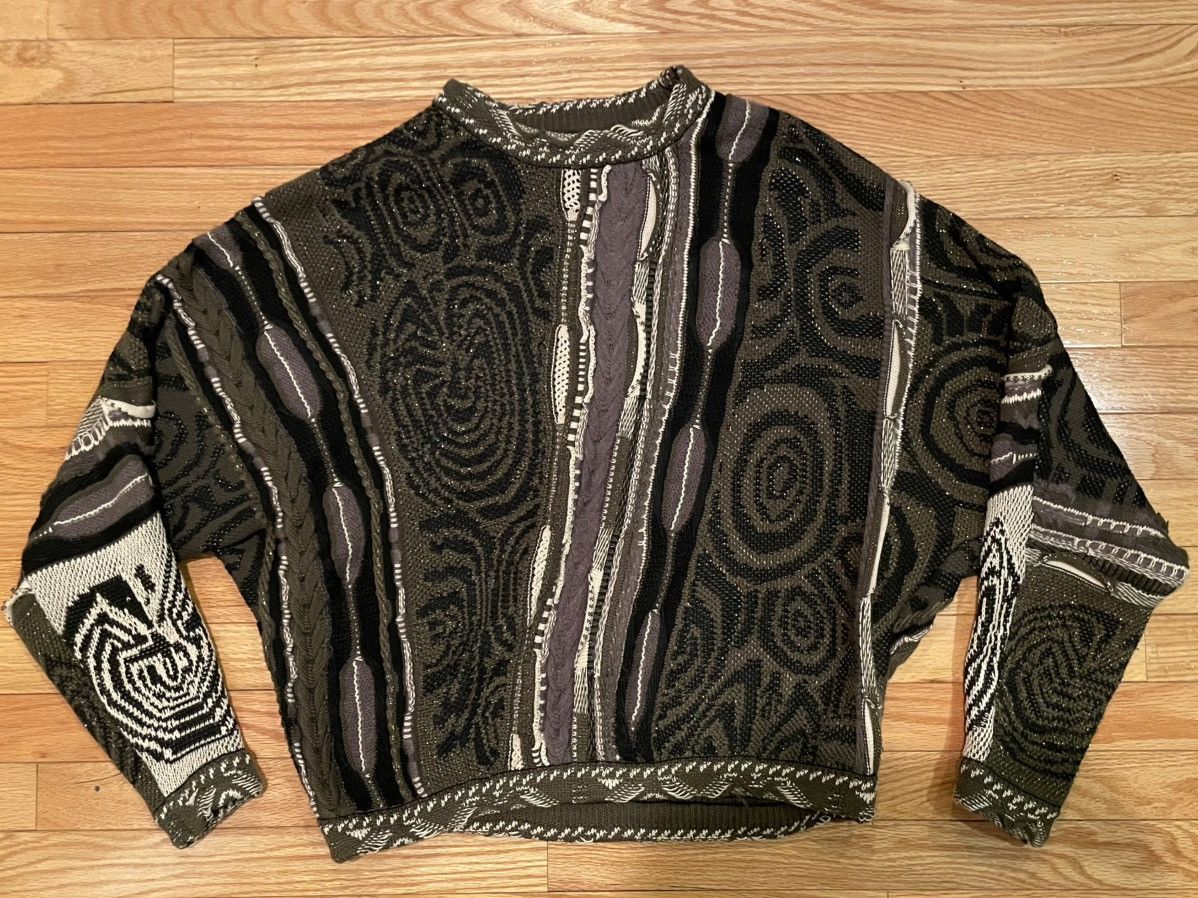 Green baggy cropped knit sweater w/ reflective speckles