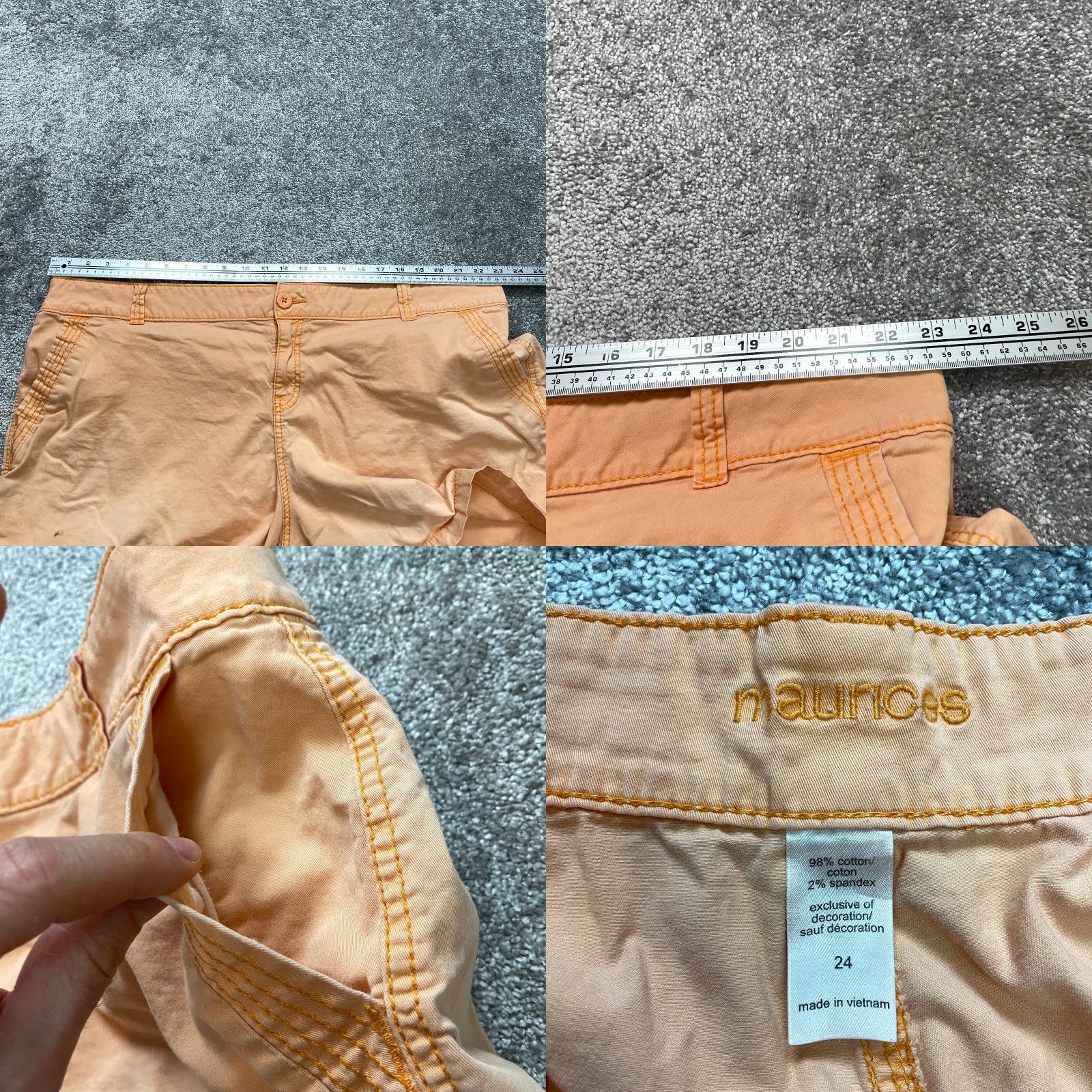 Vintage Maurices Bermuda Shorts Womens 24 Light Orange Chino Cotton Casual Pockets 5" Satin? Size 32" / US 10 / IT 46 - 8 Thumbnail