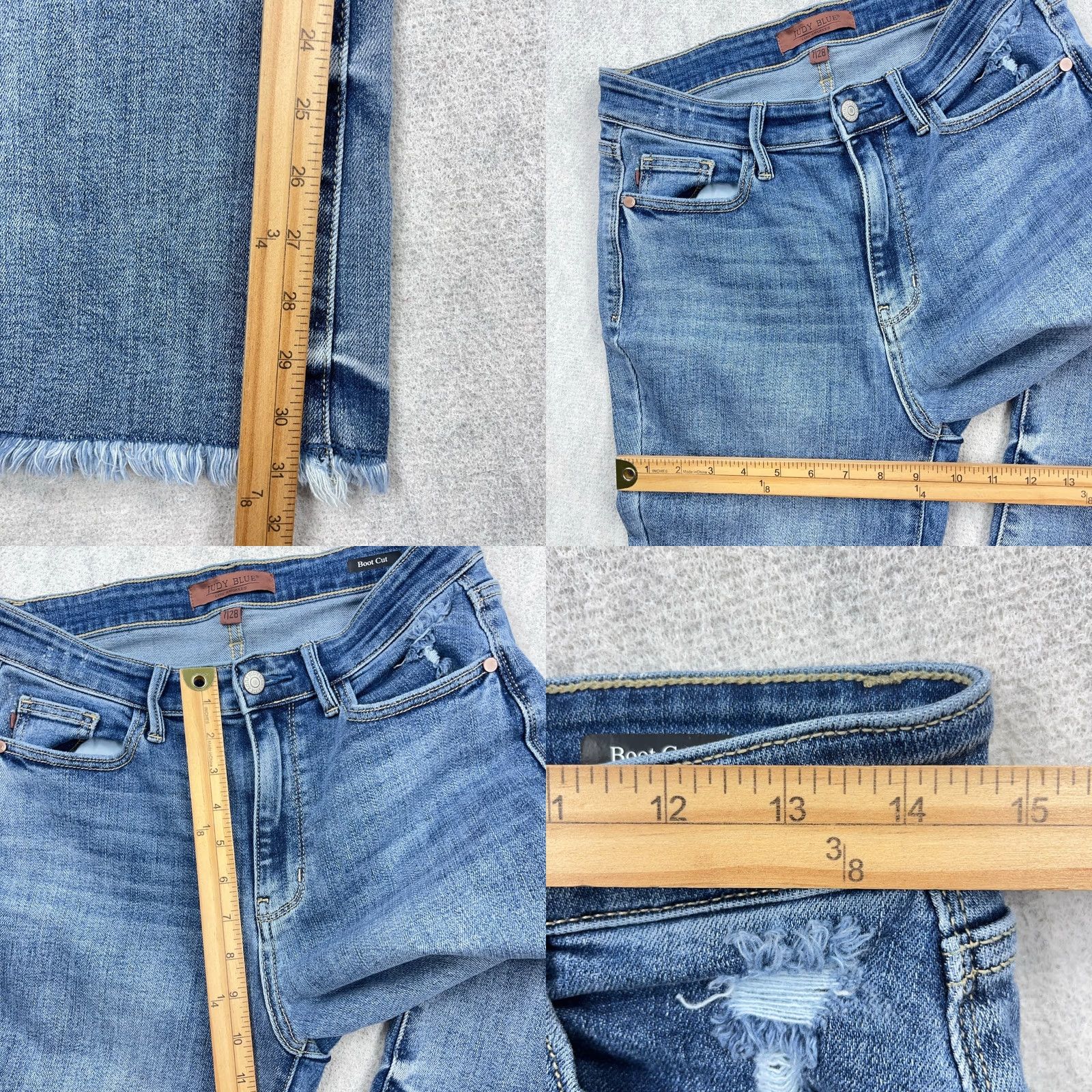 Vintage Judy Blue Jeans Women Bootcut 28 Blue Denim Distressed Stretch 5-Pocket Pocketed Regular Mid Rise Size 28" / US 6 / IT 42 - 8 Thumbnail